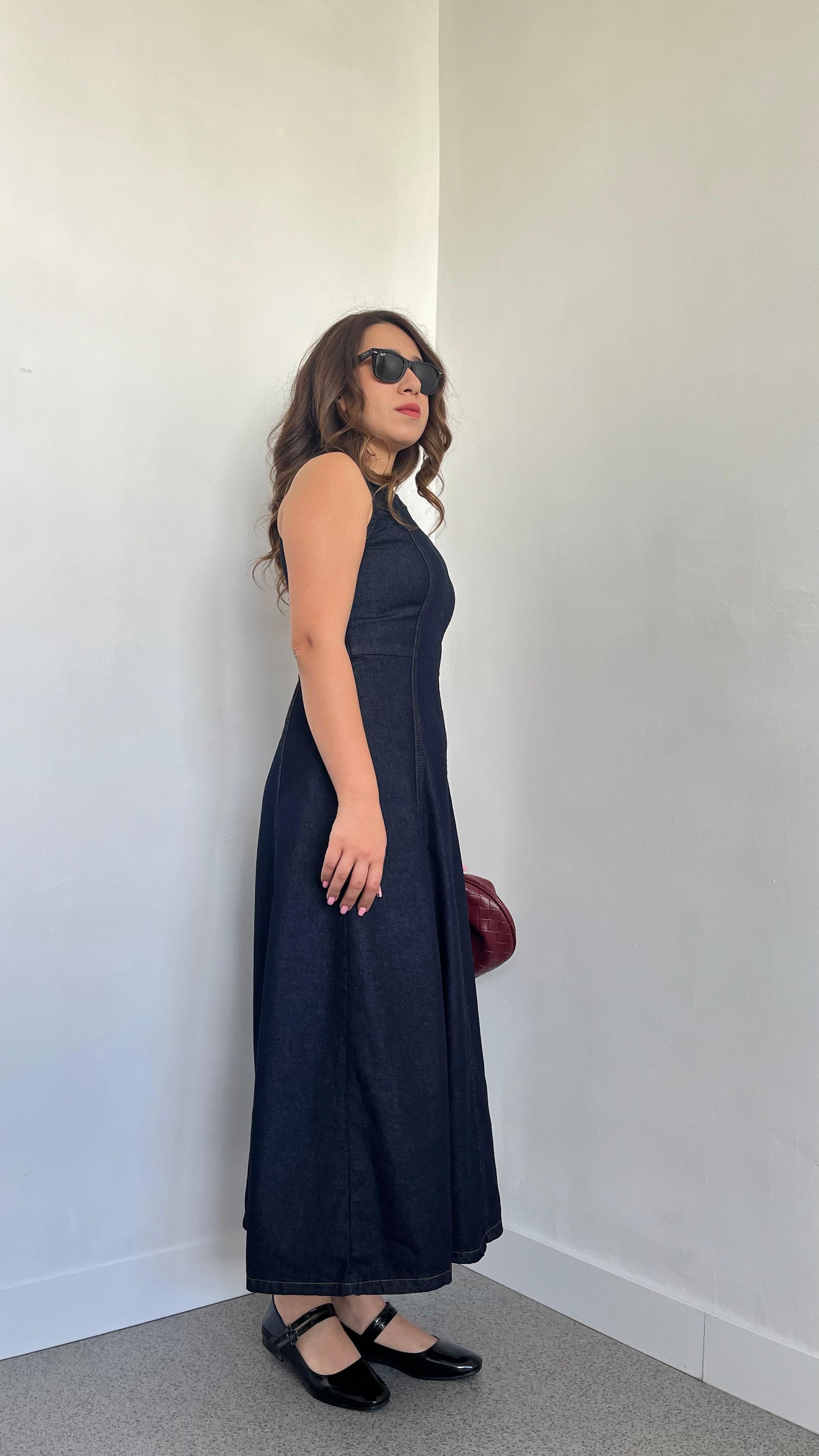 Kolsuz Denim Midi Elbise · 4