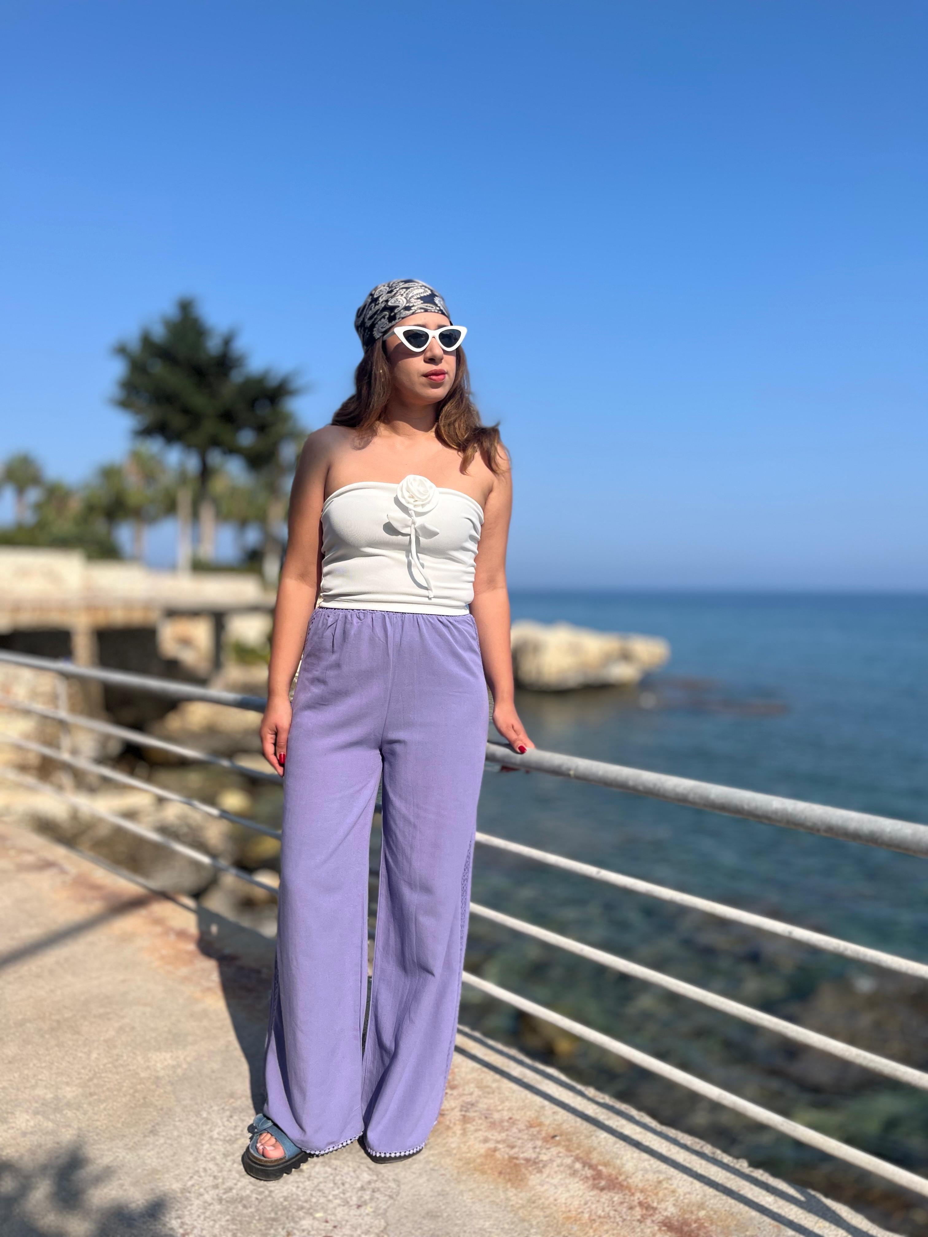 Lila Örgü Detay Kadın Pantolon