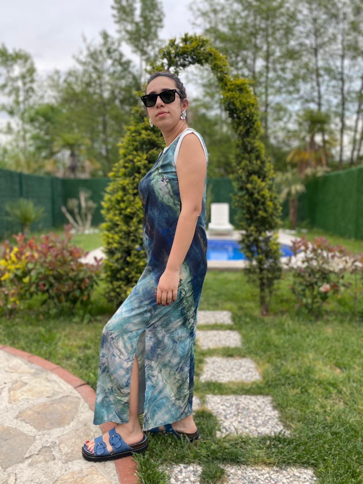 Maroken Model Yeşil-Mavi Kadın Elbise · 2