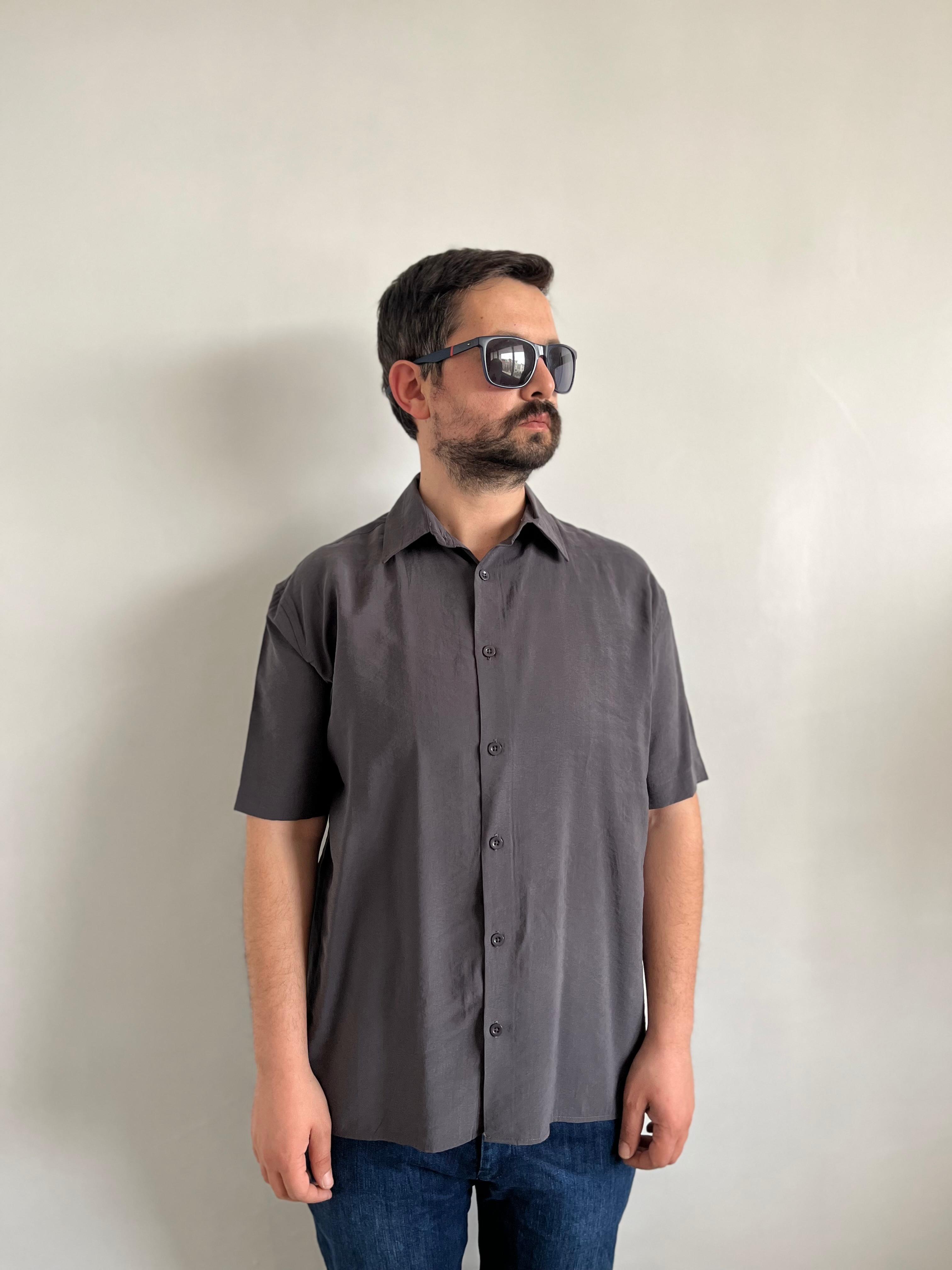 Modal Kumaş Kısa Kol Duman Rengi Gömlek