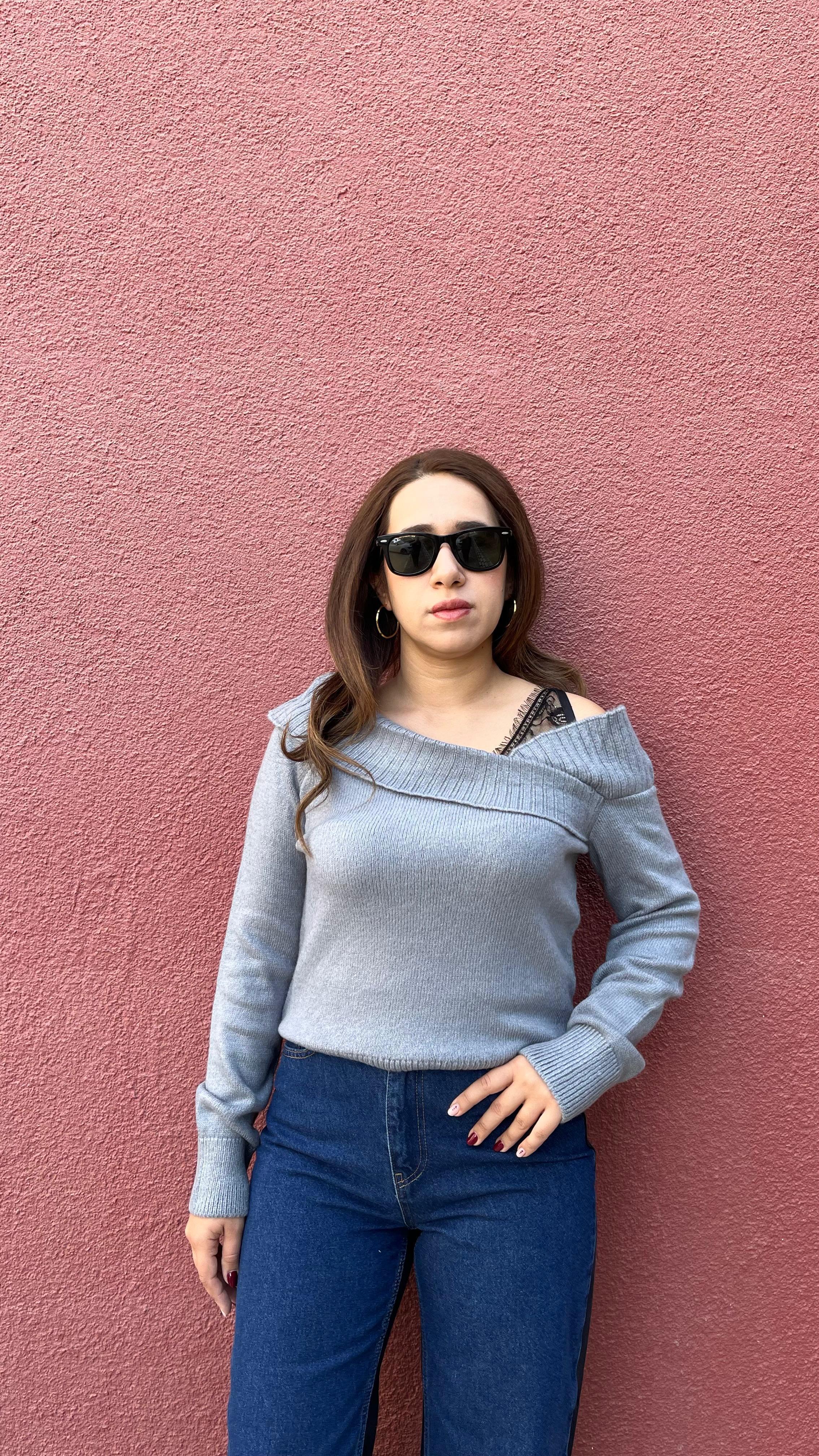 Omuz Dantel Detay Gri Kadın Kazak