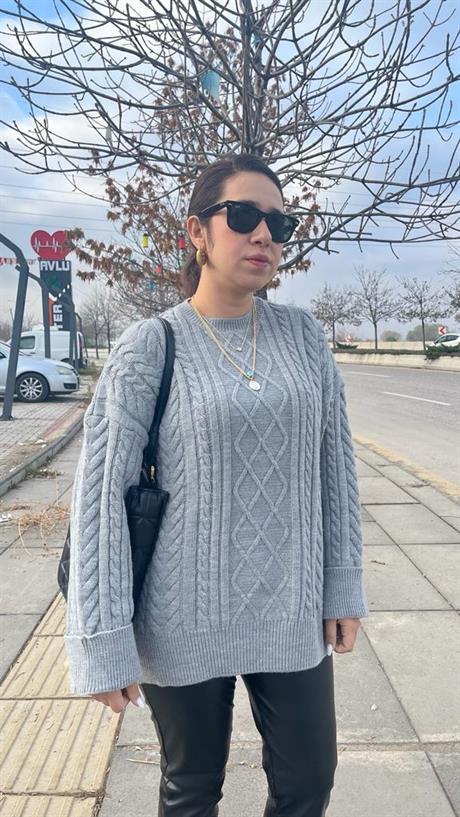 Örgü Desen Uzun Kadın Kazak