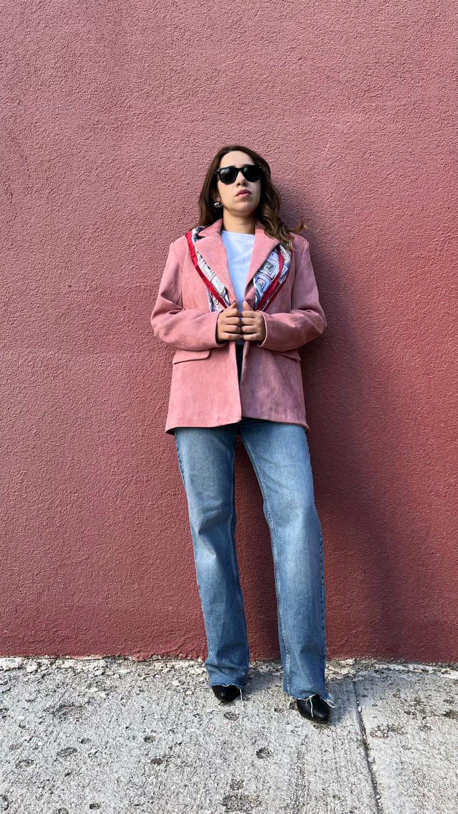 Pembe Süet Tek Düğmeli Kadın Ceket