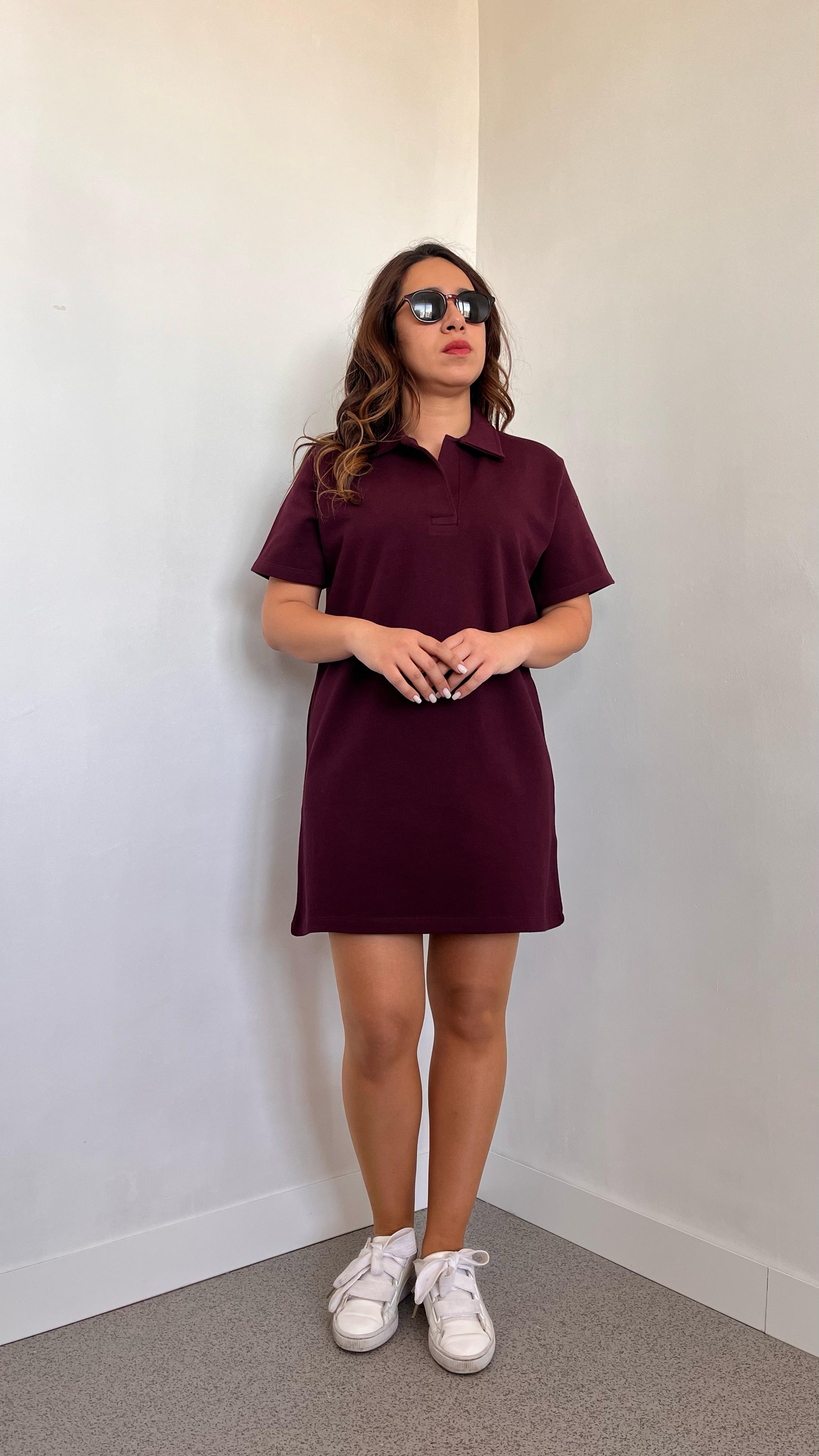 Polo Yaka Bordo Elbise