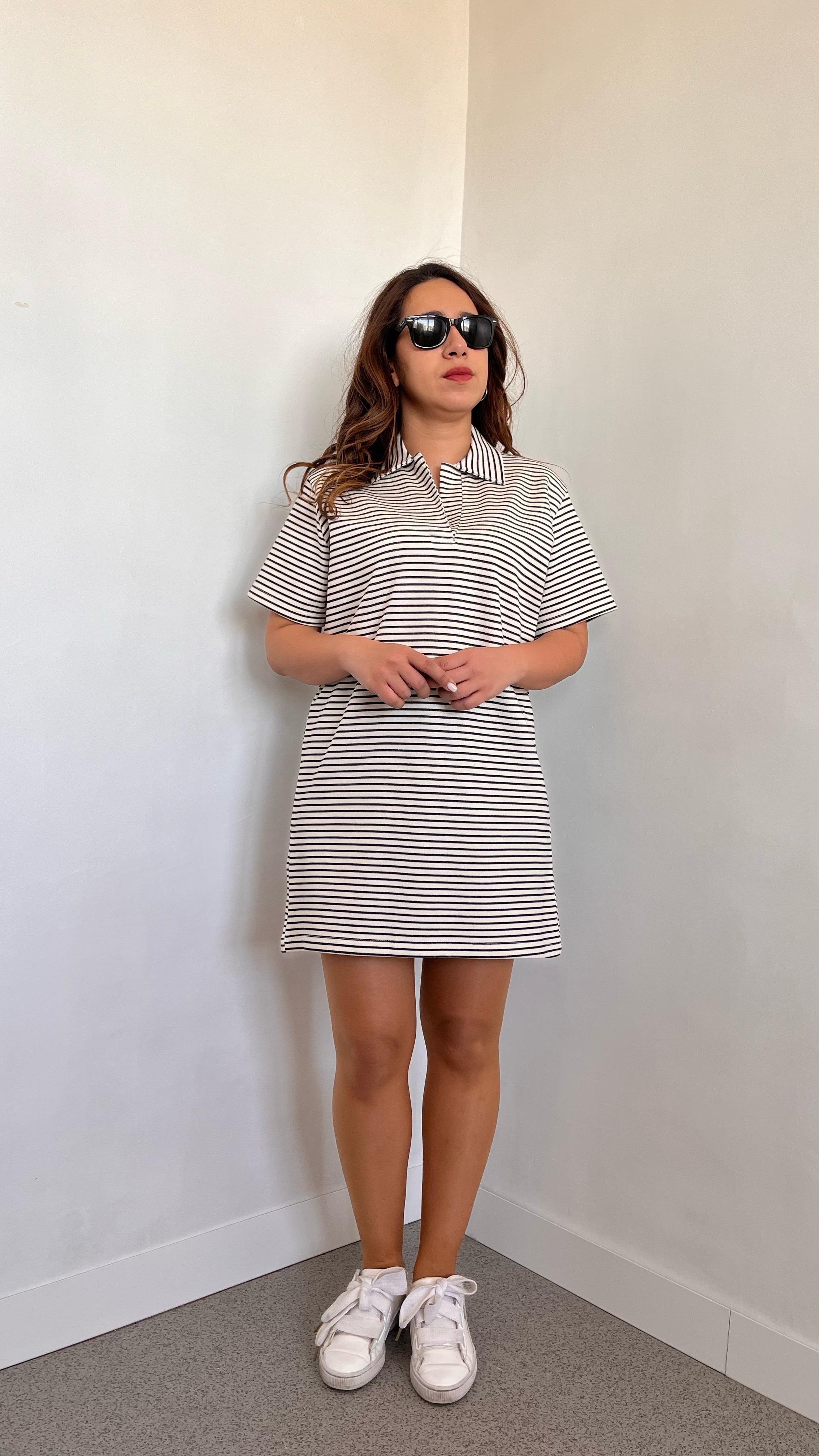 Polo Yaka Çizgili Elbise