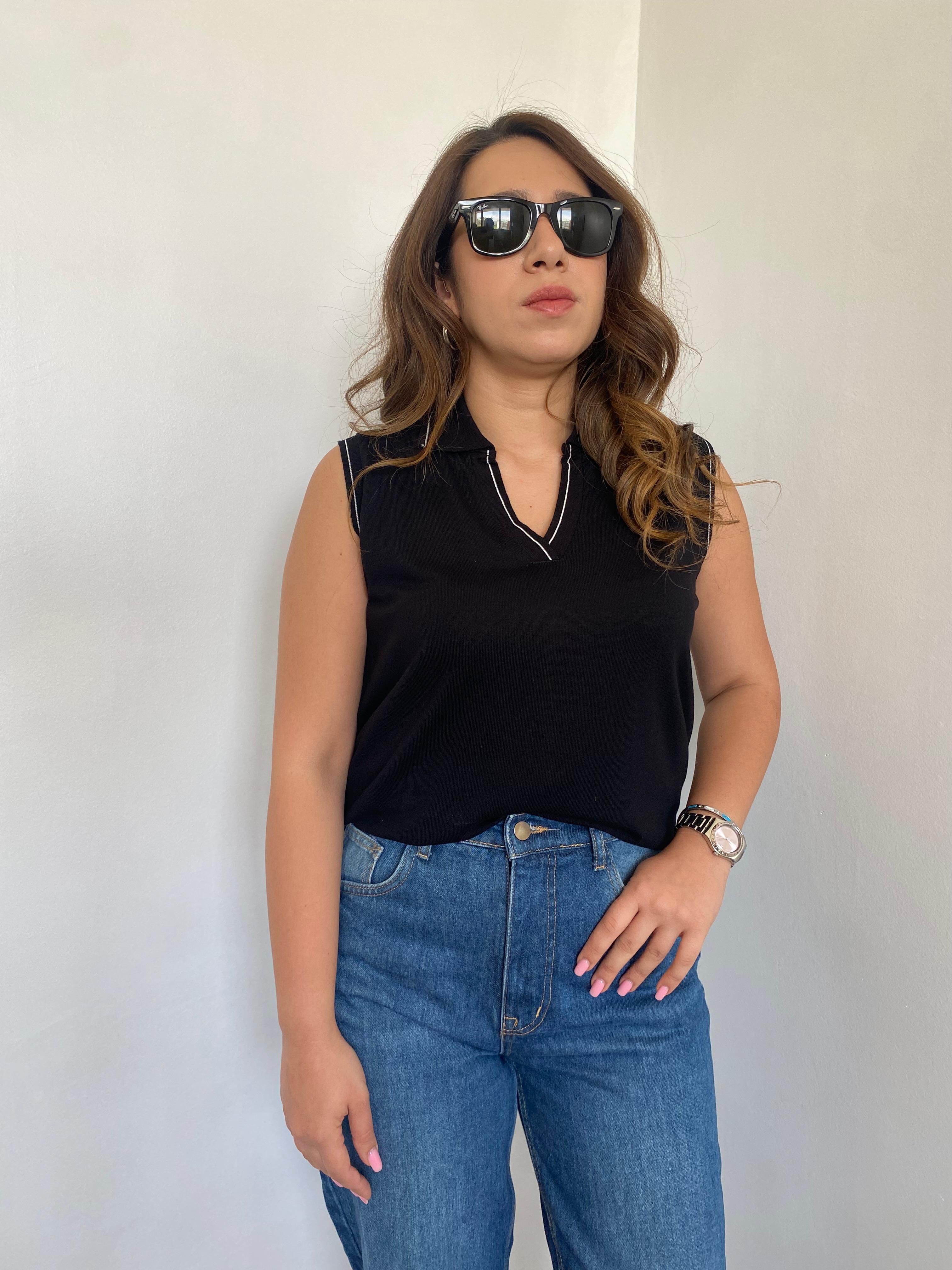 Polo Yaka Kolsuz Siyah Triko