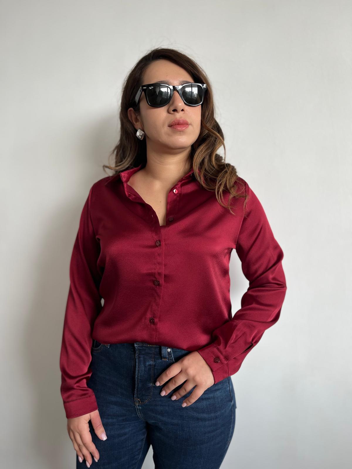 Premium Saten Bordo Gömlek