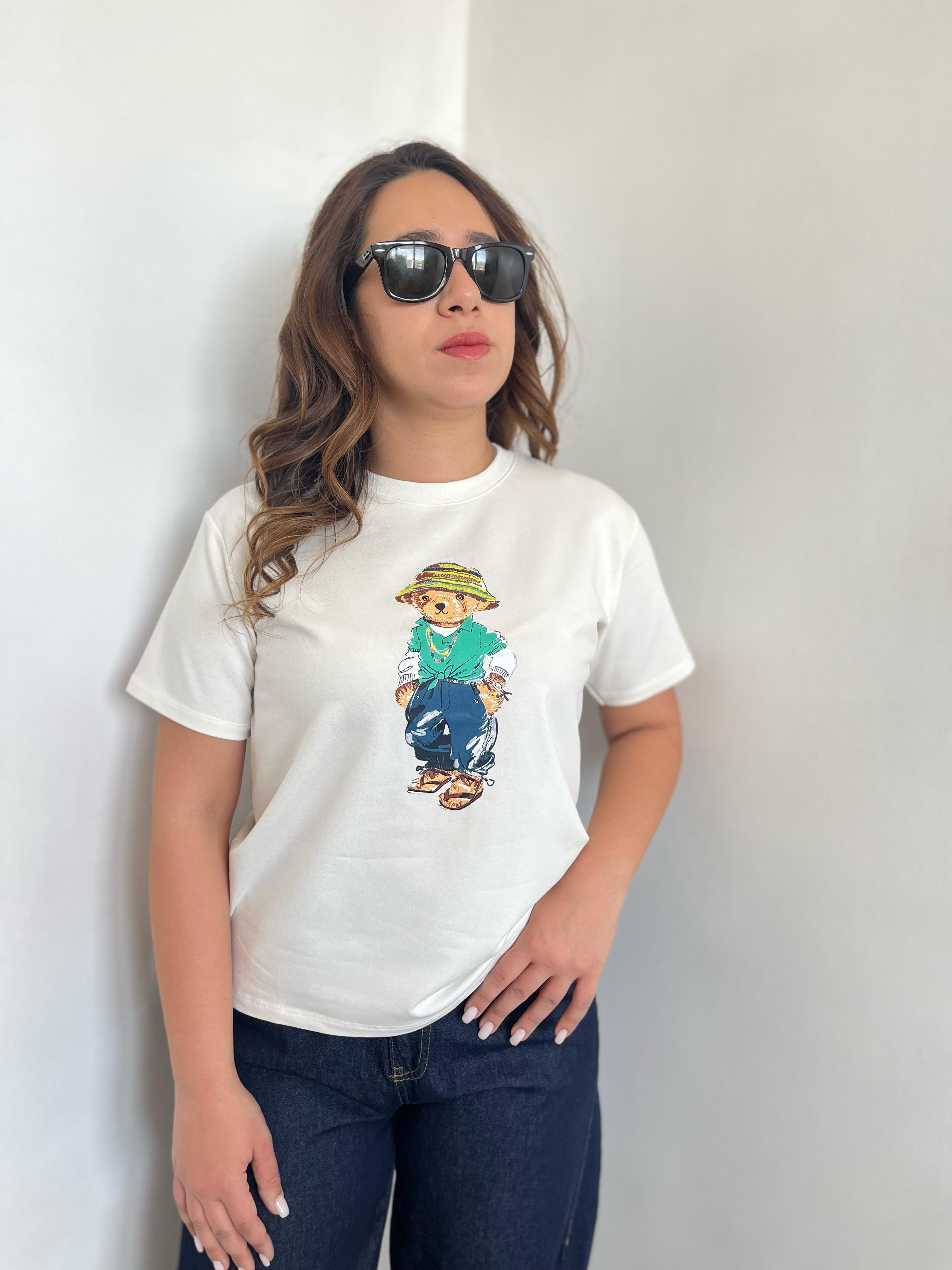 Teddy Beyaz Pamuklu Tişört