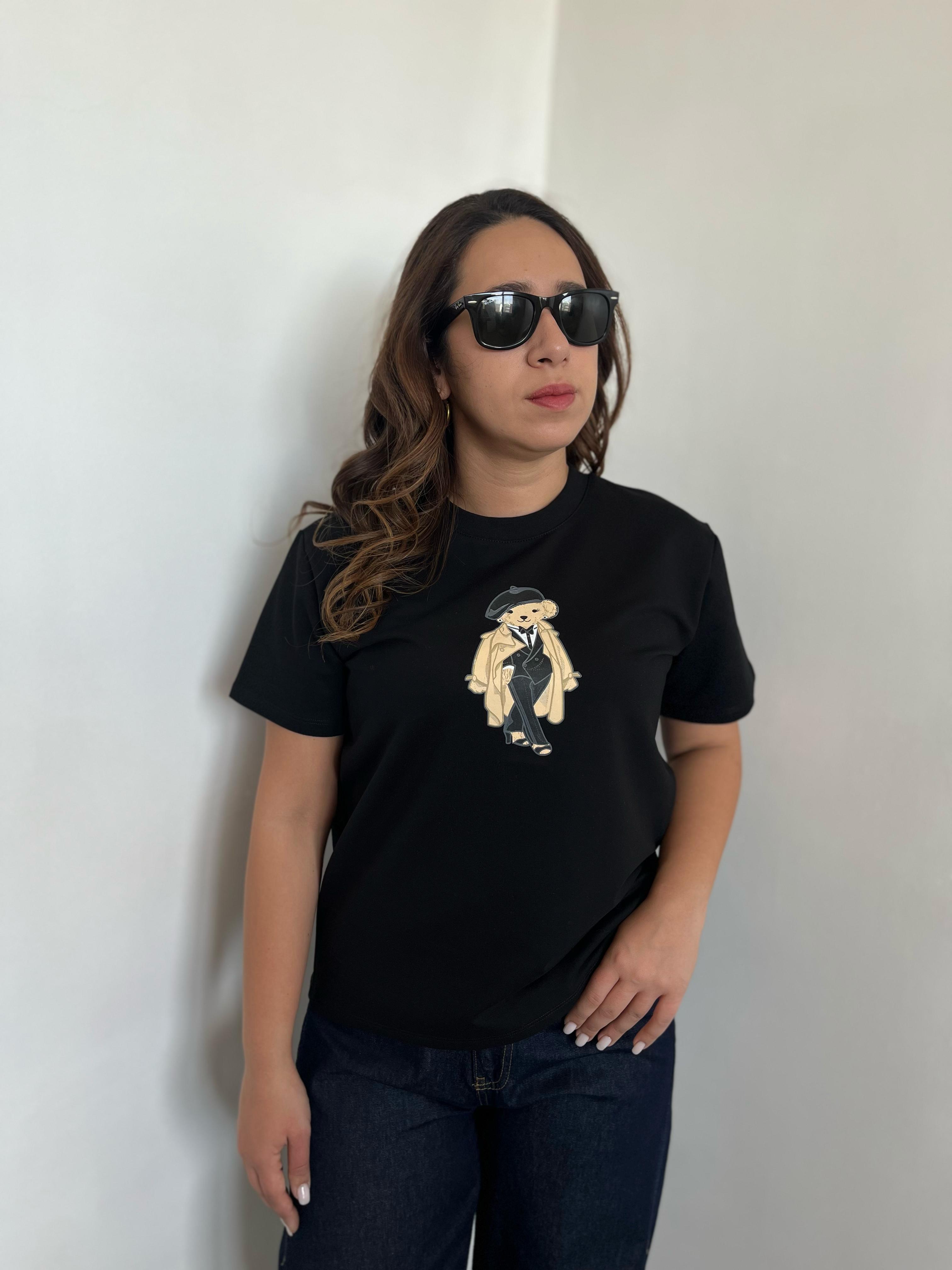 Teddy Siyah Pamuklu Tişört