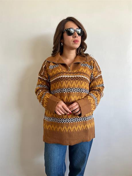 Yaka Fermuarlı Uzun Kazak