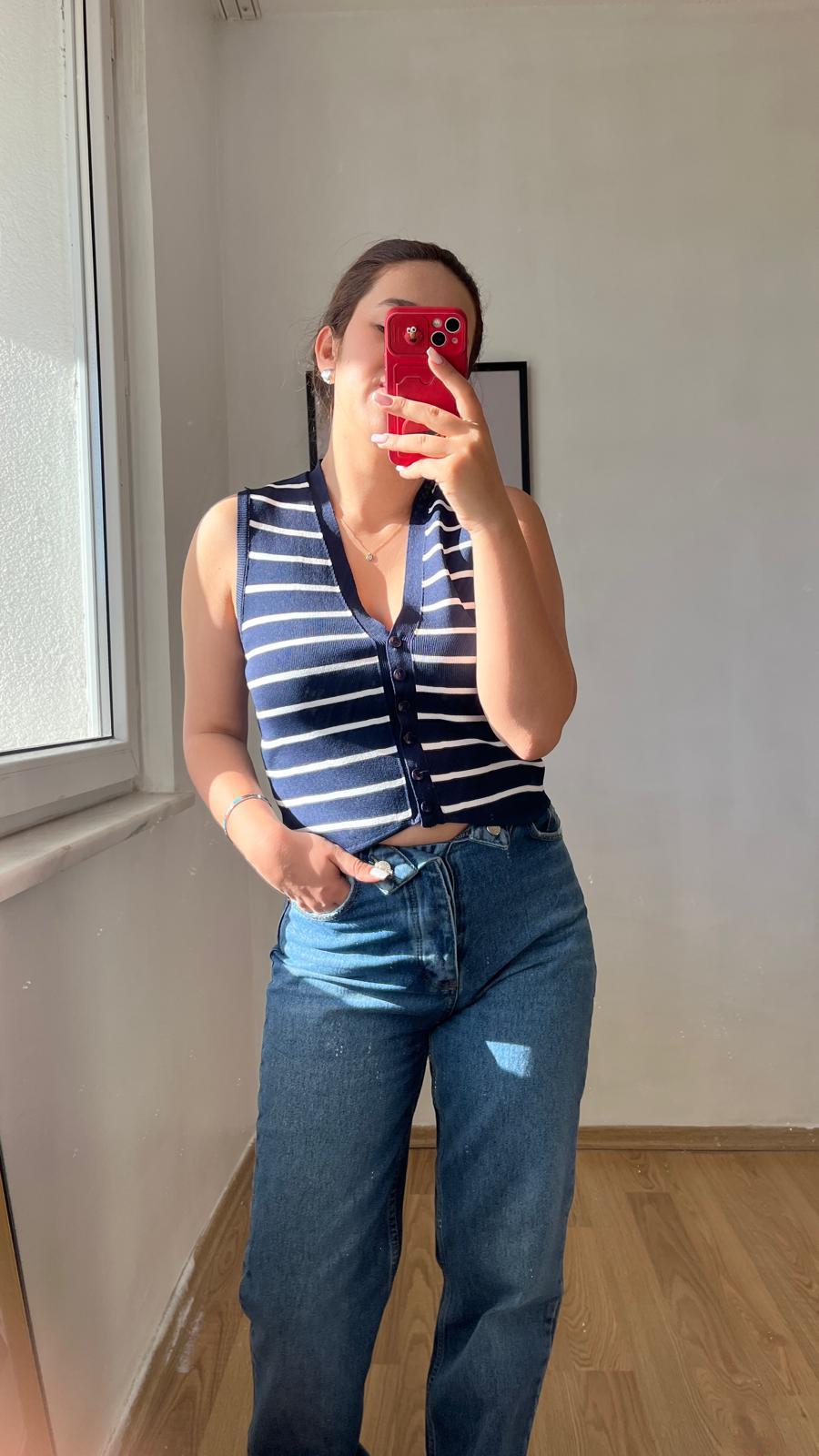 Çizgili Triko Kadın Yelek · 4