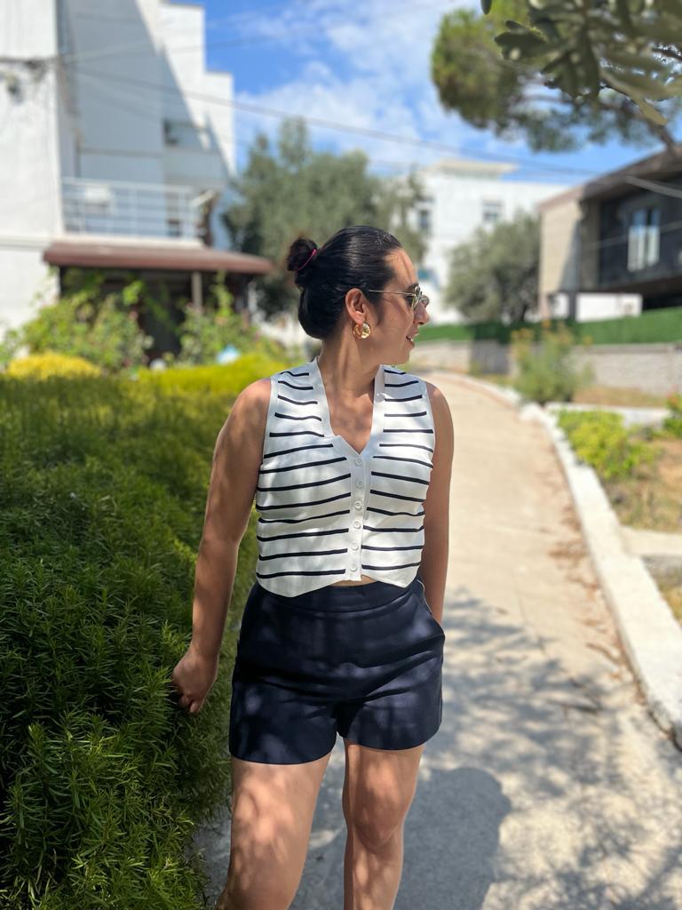 Zra Çizgili Triko Kadın Yelek