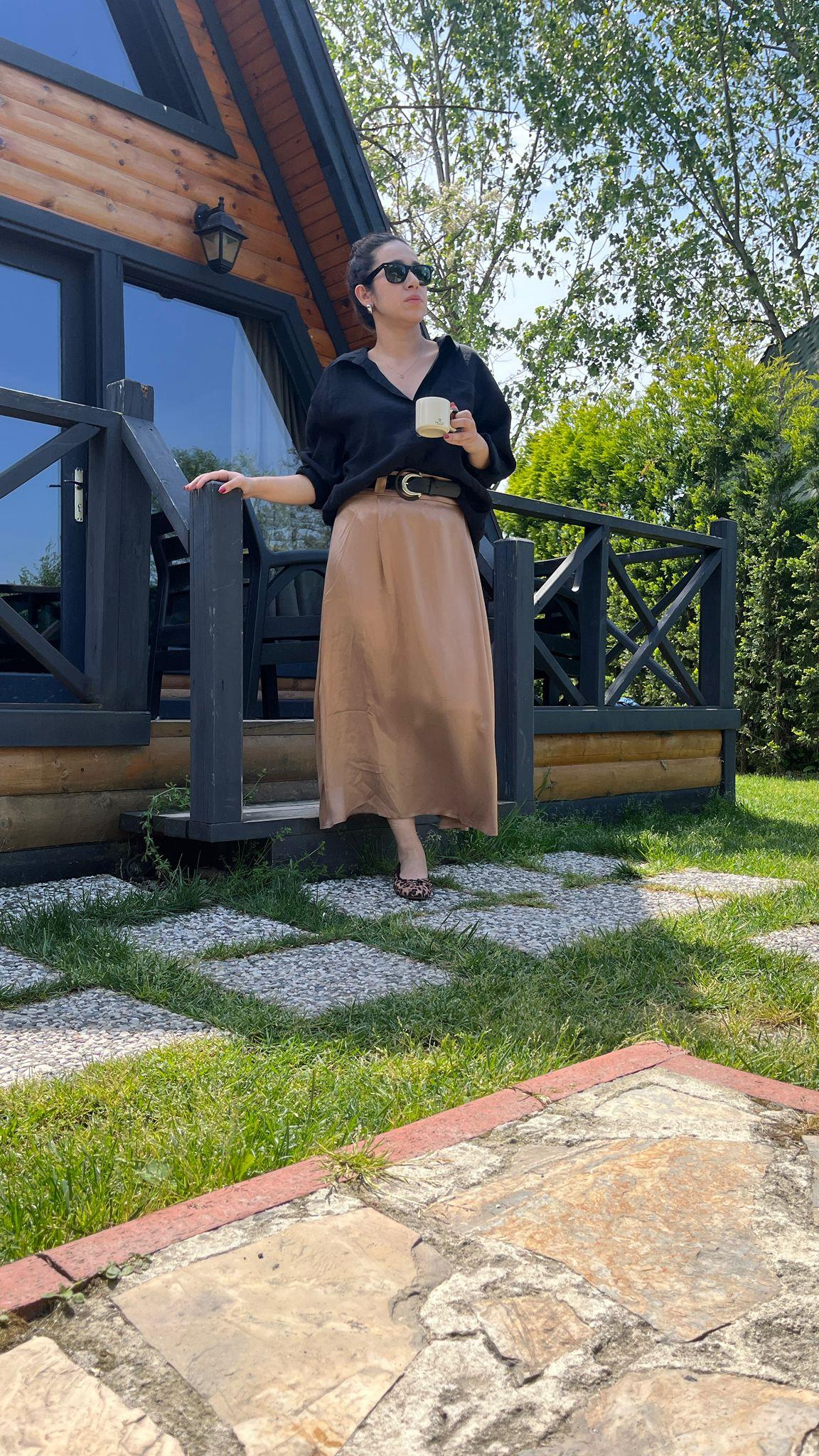 Zra Saten Kemerli Krem Etek