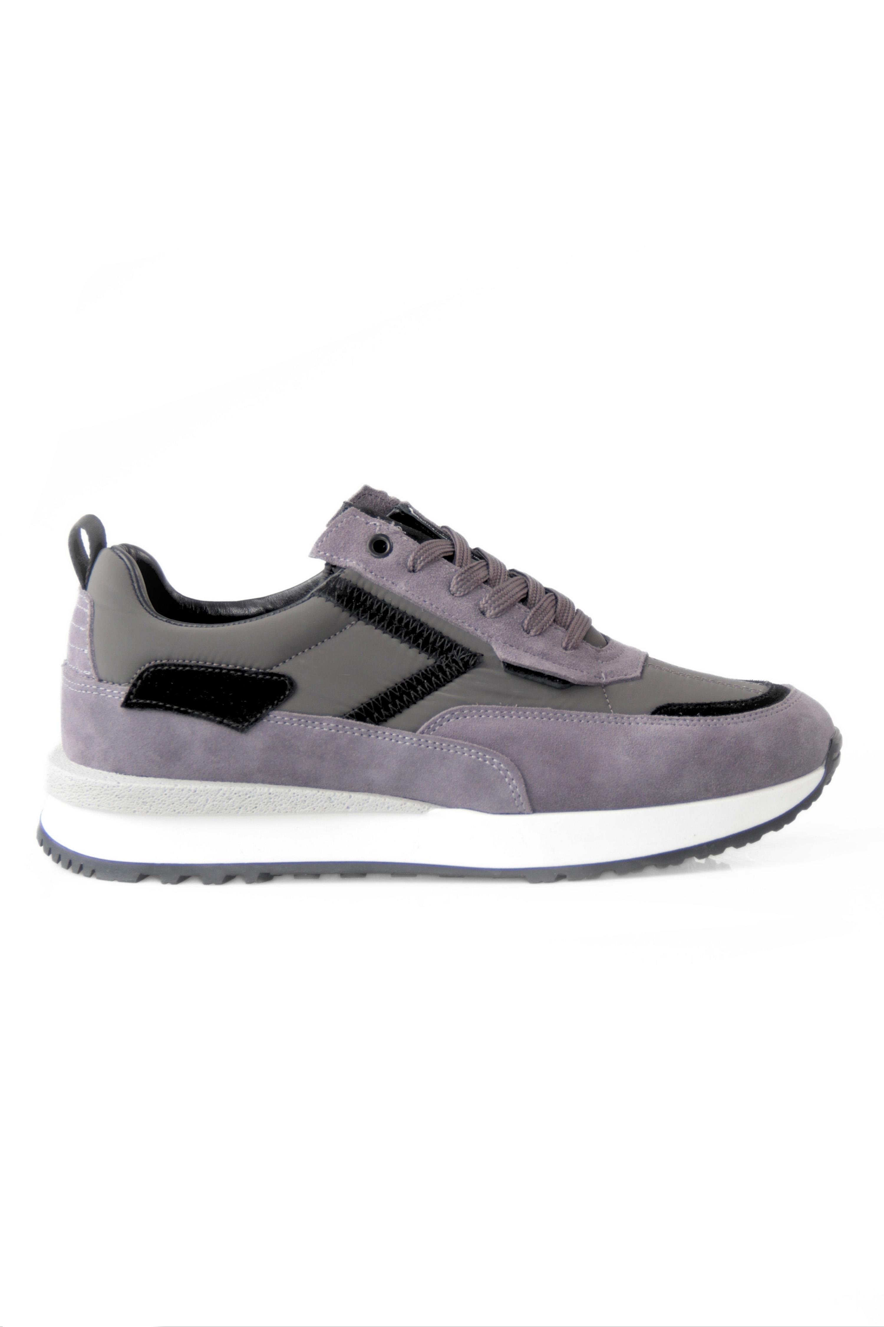 Hakiki Deri Erkek Bağcıklı Gri Sneaker Ayakkabı John