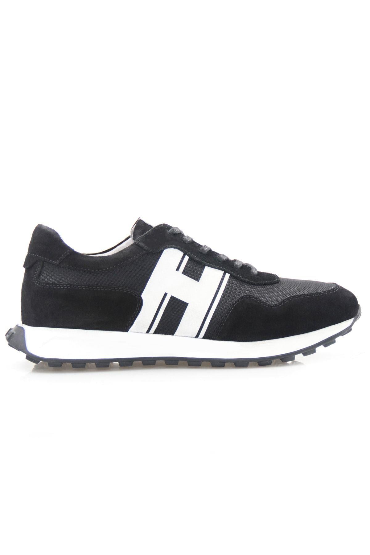 Hakiki Deri Erkek Bağcıklı Siyah Sneaker Ayakkabı Erla