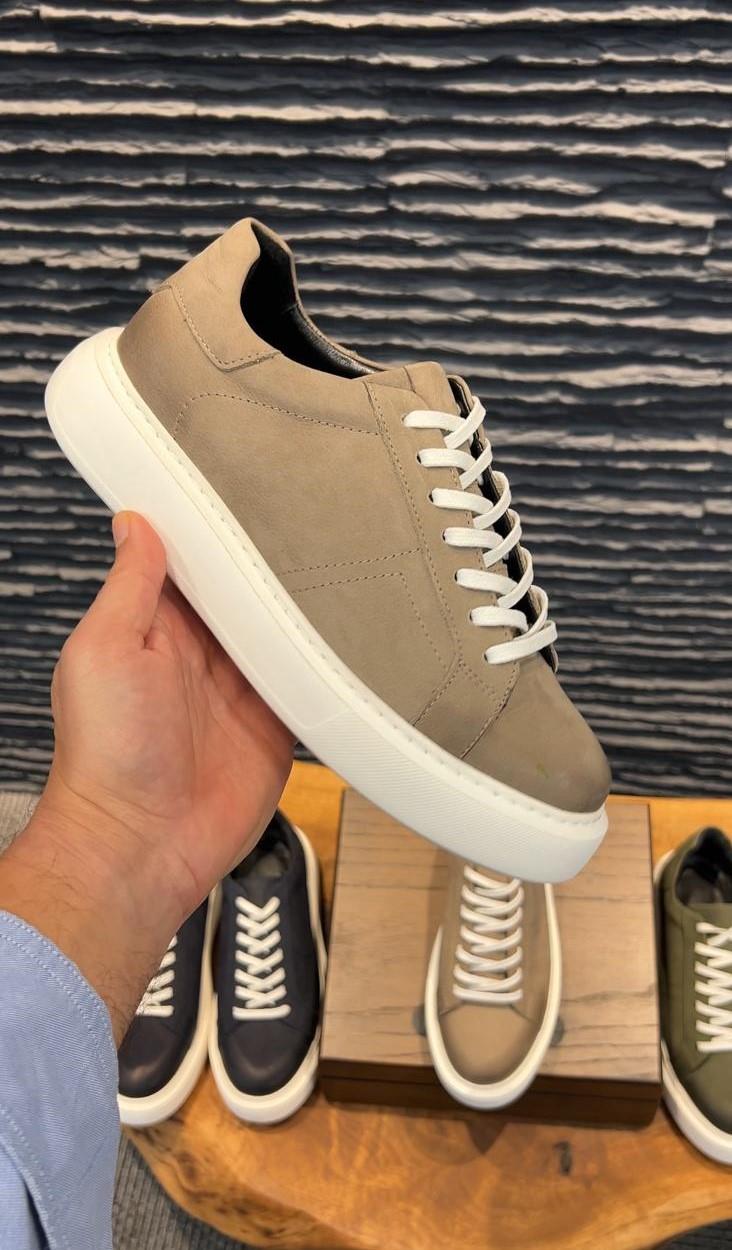 Hakiki Deri Erkek Bağcıklı Vizon Sneaker Ayakkabı Kelvin