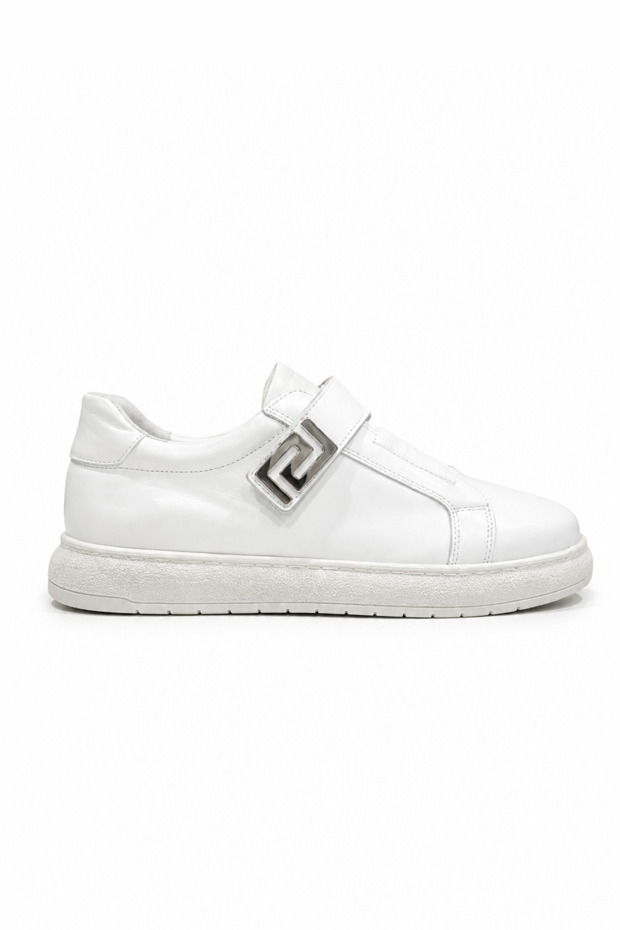 Tripy Hakiki Deri Erkek Lastikli Cırt Detaylı Beyaz Sneaker Ayakkabı Jerry