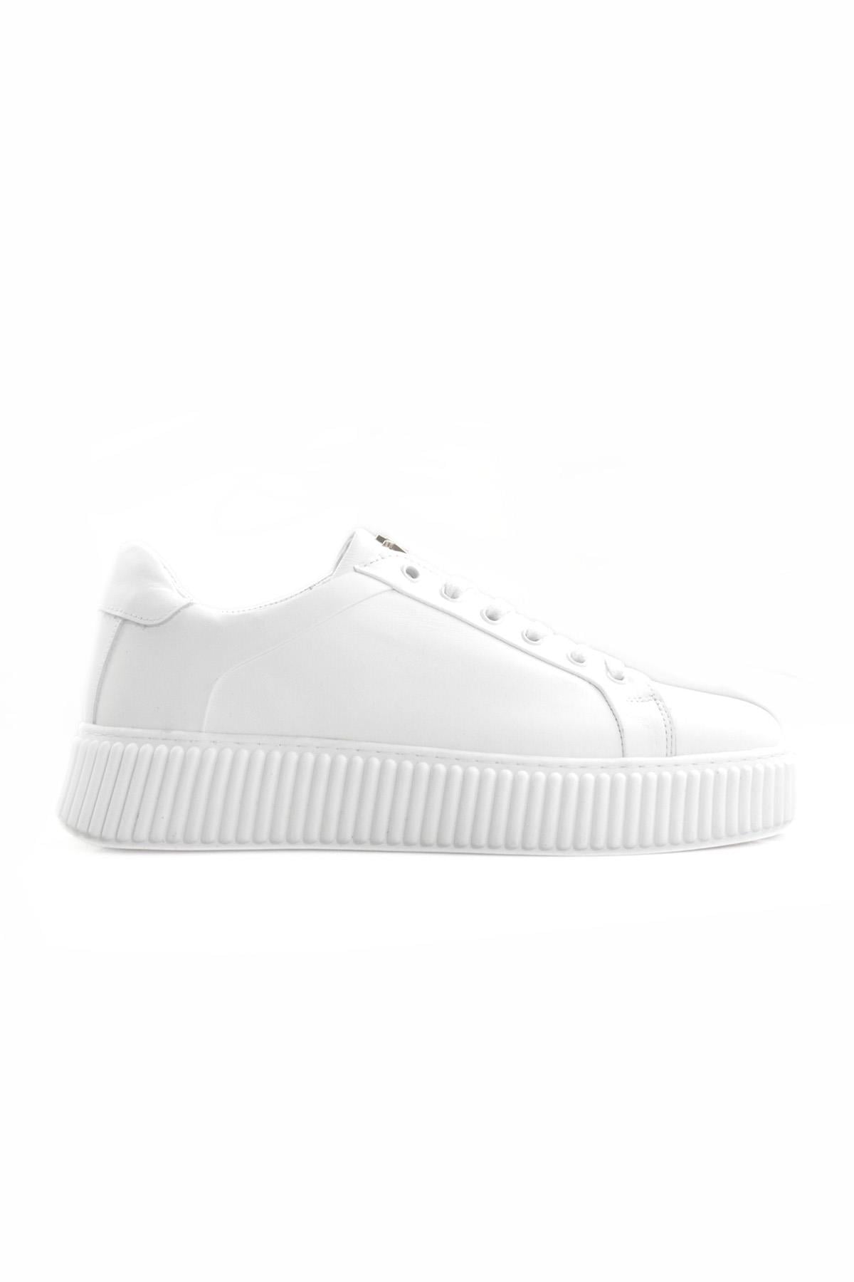 Tripy Hakiki Deri Kalın Taban Erkek Beyaz Bağcıklı Sneaker Ayakkabı Paul