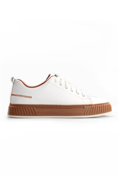 Tripy Hakiki Deri Erkek Bağcıklı Beyaz Deri Sneaker Ayakkabı Wesley