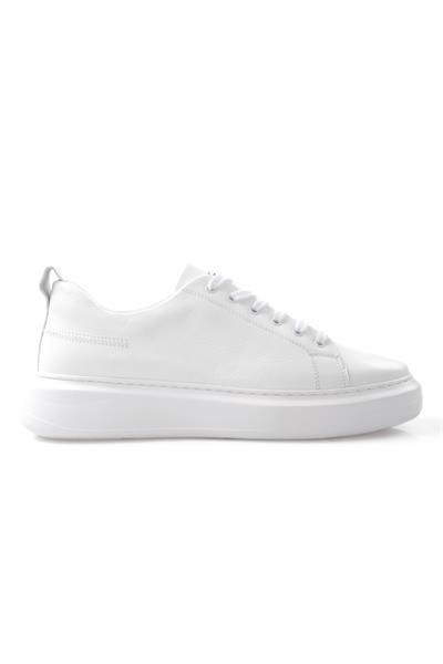 Tripy Hakiki Deri Erkek Bağcıklı Beyaz Sneaker Ayakkabı Massa