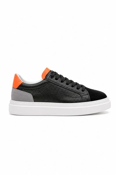 Tripy Hakiki Deri Erkek Bağcıklı Siyah Sneaker Ayakkabı Willy