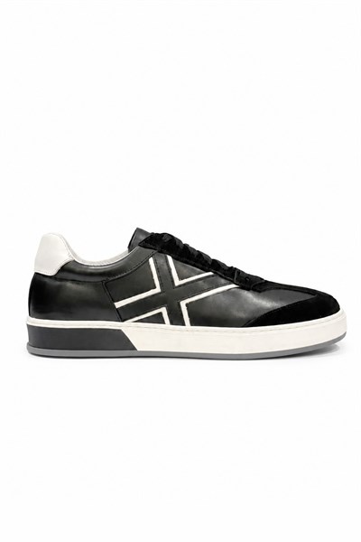 Tripy Hakiki Deri Erkek Bağcıklı Siyah Beyaz Sneaker Ayakkabı Hardy