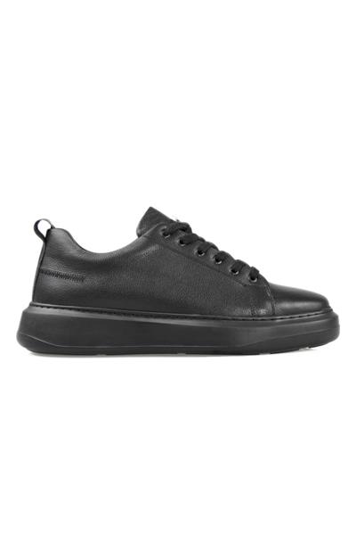 Tripy Hakiki Deri Erkek Bağcıklı Siyah/Siyah Sneaker Ayakkabı Massa