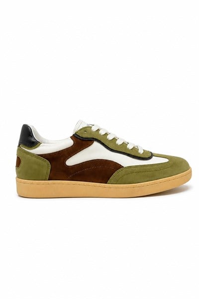 Tripy Hakiki Deri Erkek Bağcıklı Yeşil Kahverengi Sneaker Ayakkabı Tylor
