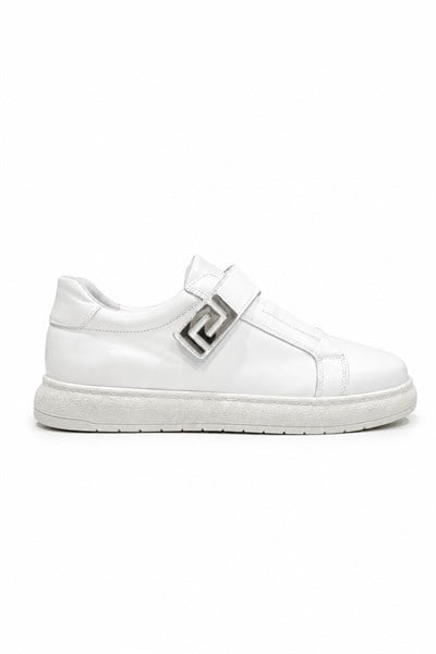 Tripy Hakiki Deri Erkek Lastikli Cırt Detaylı Beyaz Sneaker Ayakkabı Jerry