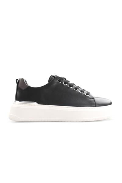 Tripy Hakiki Deri Erkek Siyah Bağcıklı Sneaker Ayakkabı Arthur