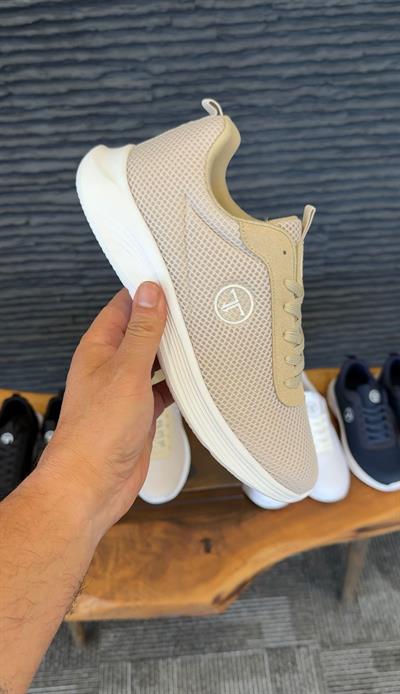 Tripy Streç Erkek Bağcıklı Bej Sneaker Spor Ayakkabı Woody