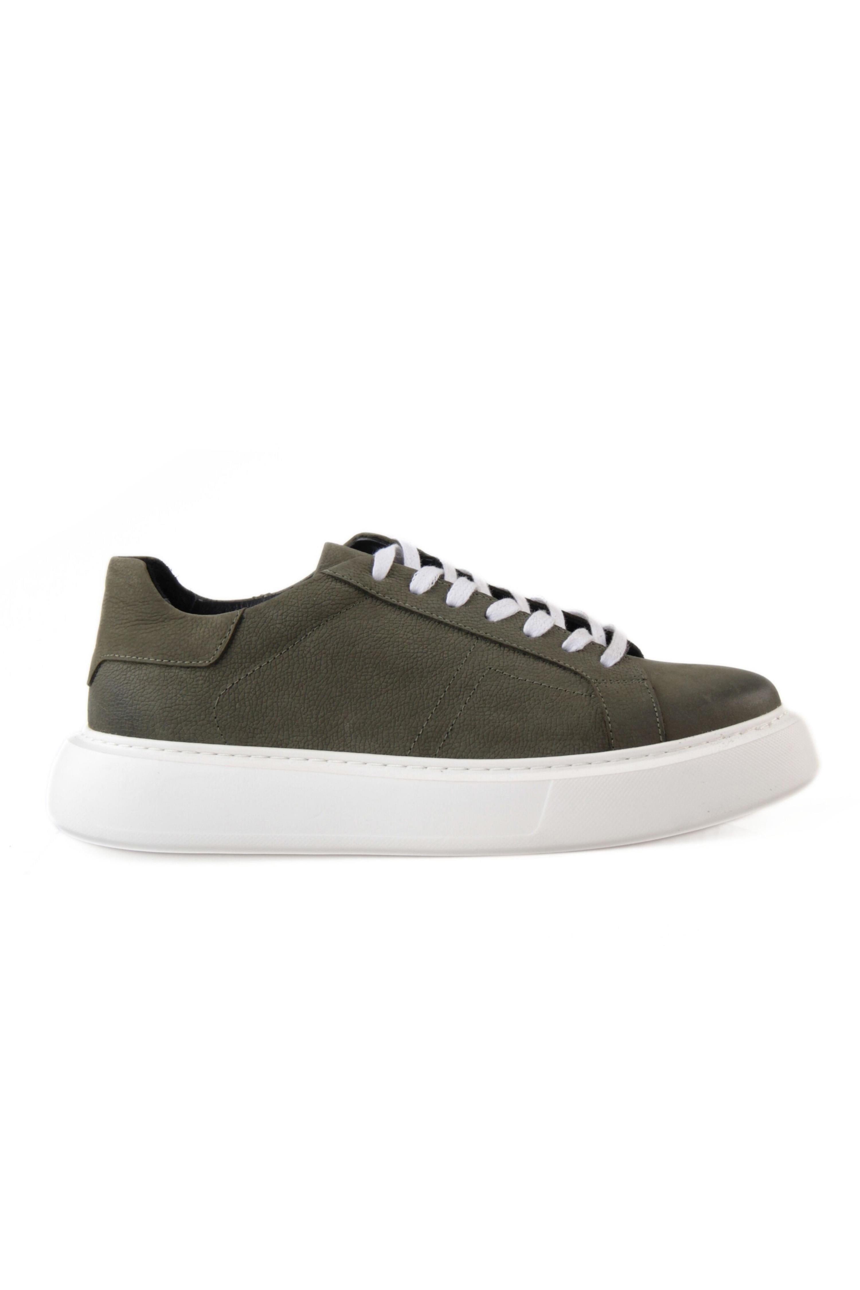 Hakiki Deri Erkek Bağcıklı Haki Sneaker Ayakkabı Kelvin
