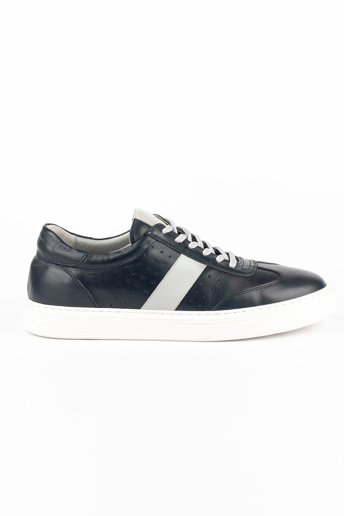 Hakiki Deri Erkek Bağcıklı Lacivert Günlük Sneaker Ayakkabı