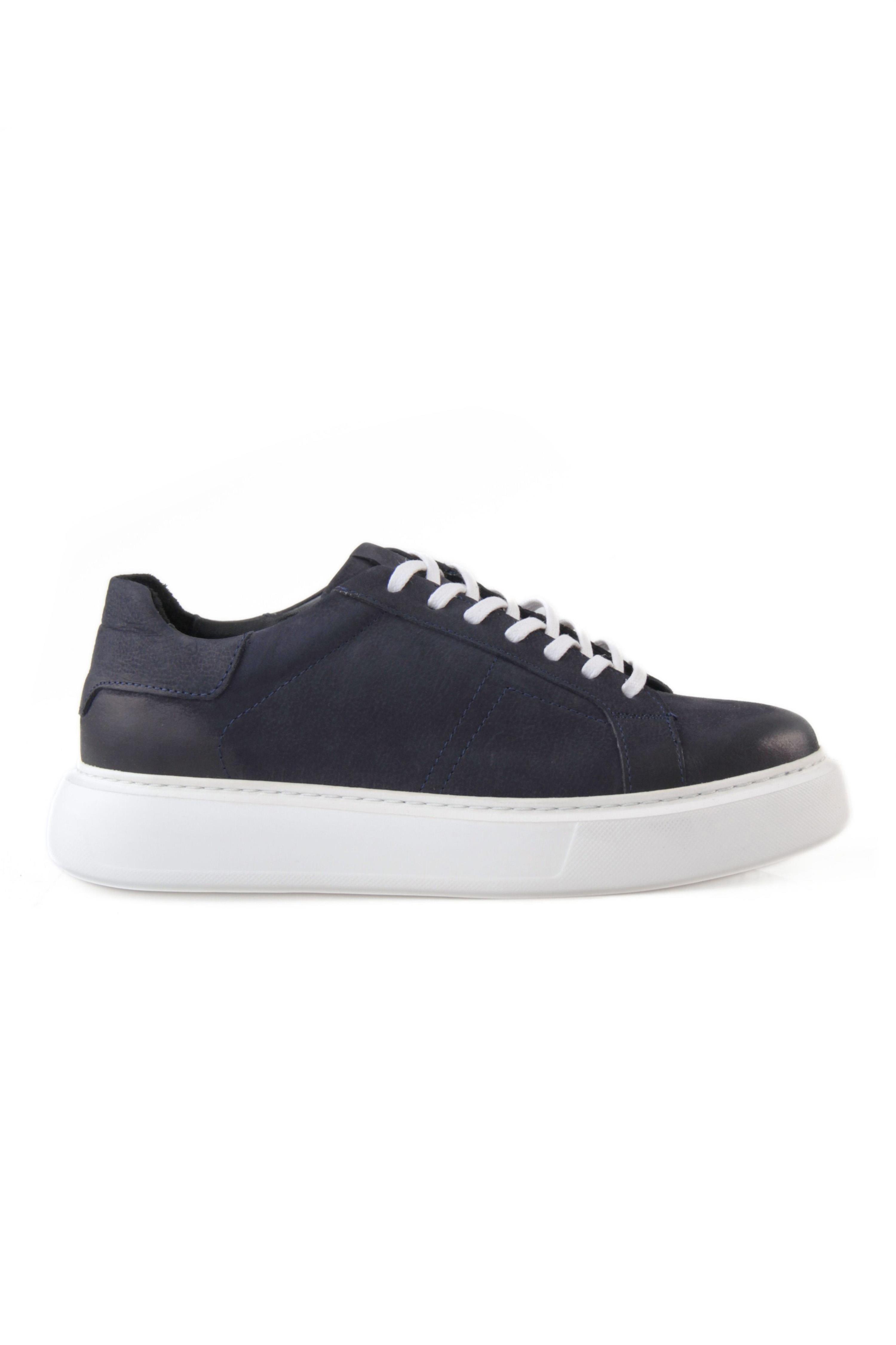 Hakiki Deri Erkek Bağcıklı Lacivert Sneaker Ayakkabı Kelvin