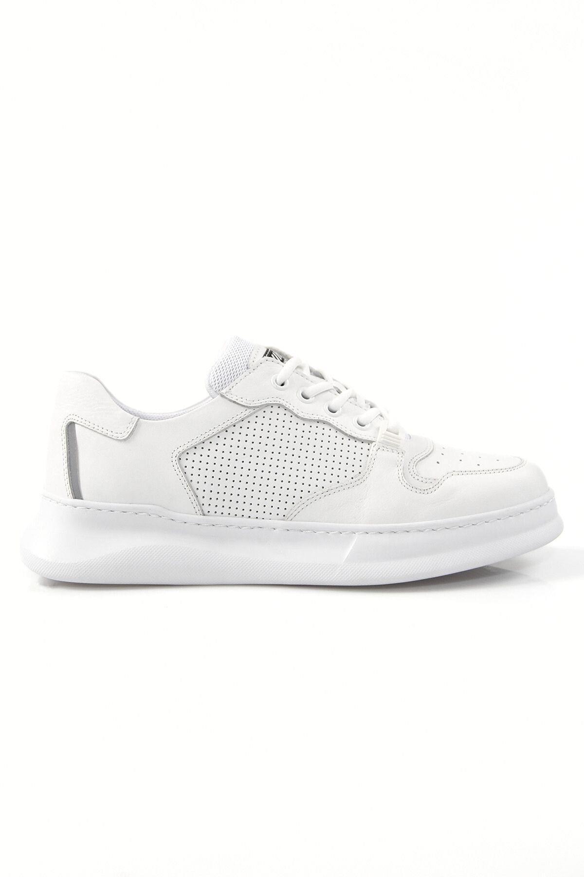 Hakiki Deri Erkek Kalın Taban Günlük Beyaz Sneaker Ayakkabı Rotej