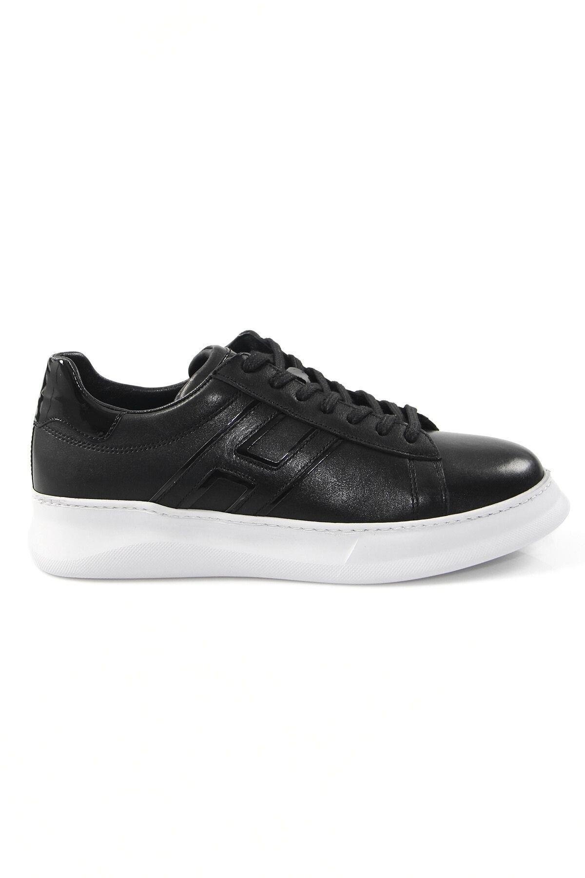Hakiki Deri Erkek Siyah Günlük Sneaker Ayakkabı
