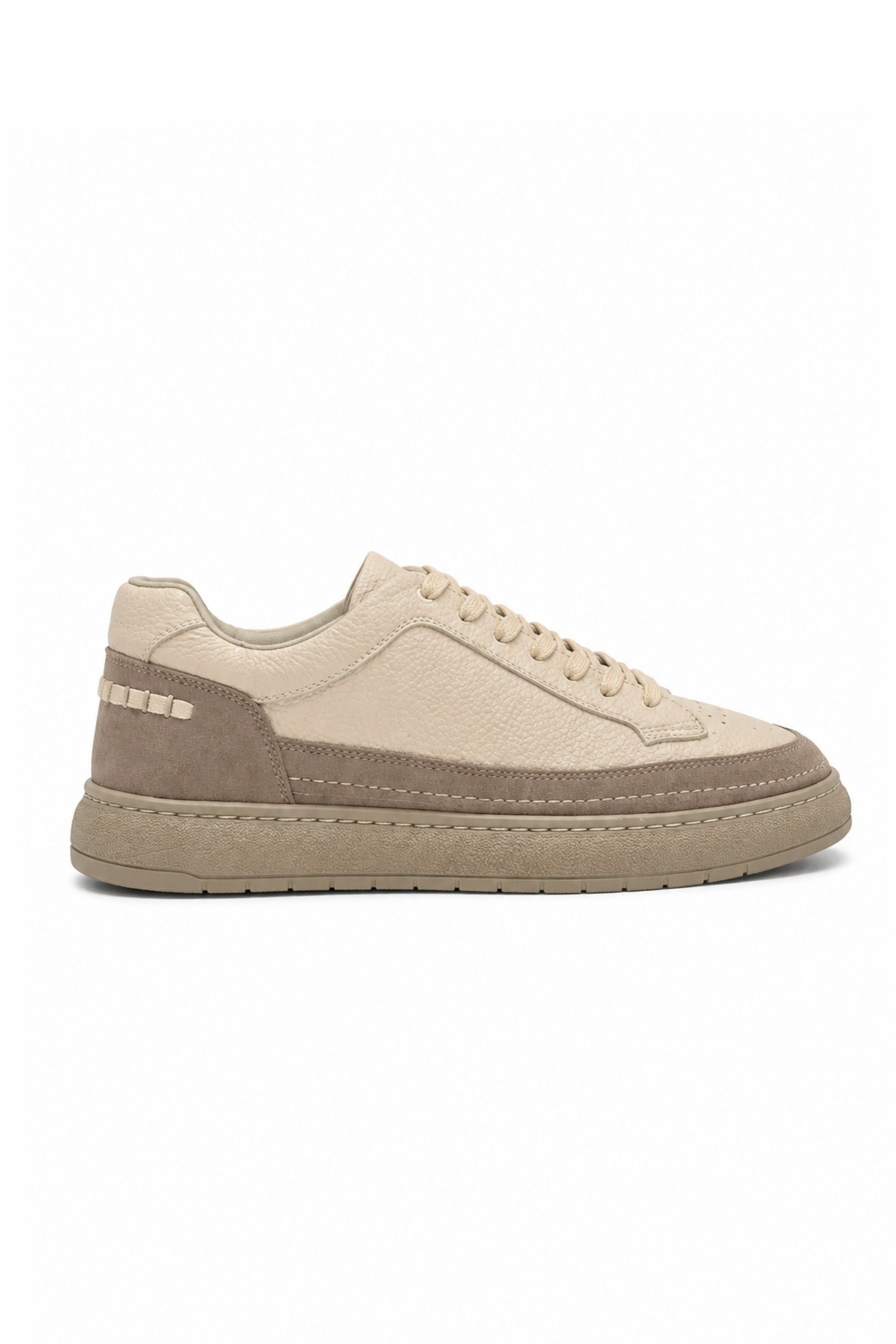 Tripy Hakiki Deri Erkek Bağcıklı Bej Sneaker Ayakkabı Vance