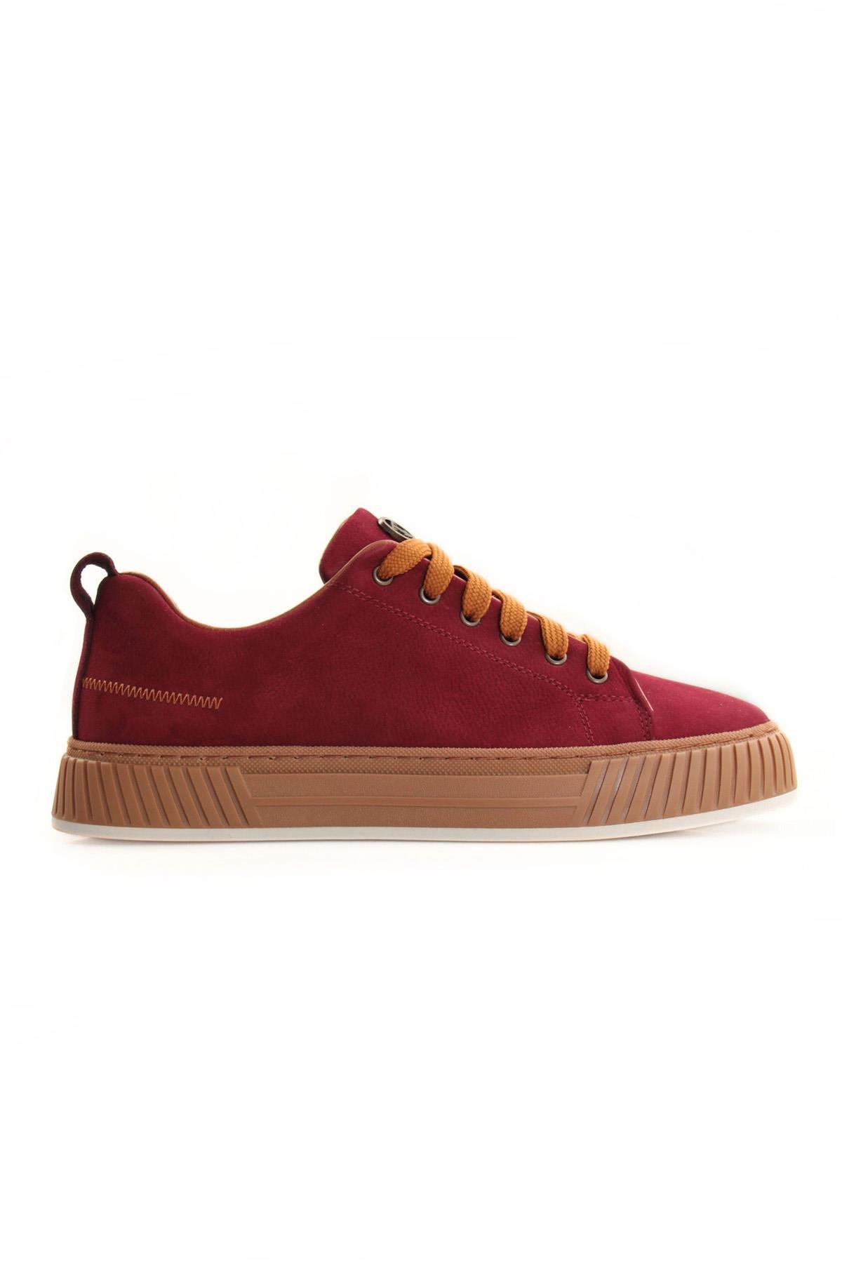 Tripy Hakiki Deri Erkek Bağcıklı Bordo Nubuk Sneaker Ayakkabı Wesley