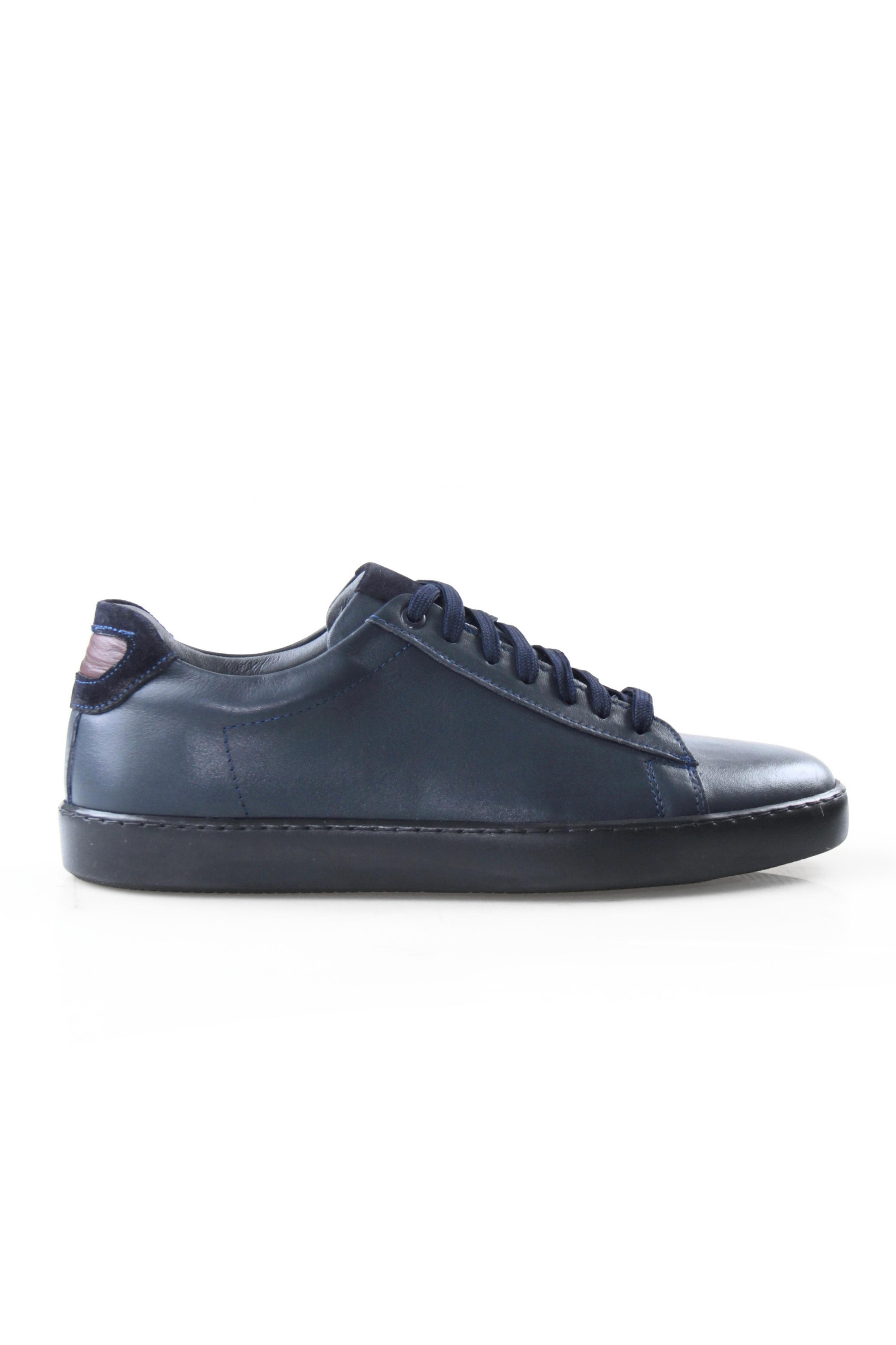 Tripy Hakiki Deri Erkek Bağcıklı Büyük Numara Lacivert Sneaker Alex