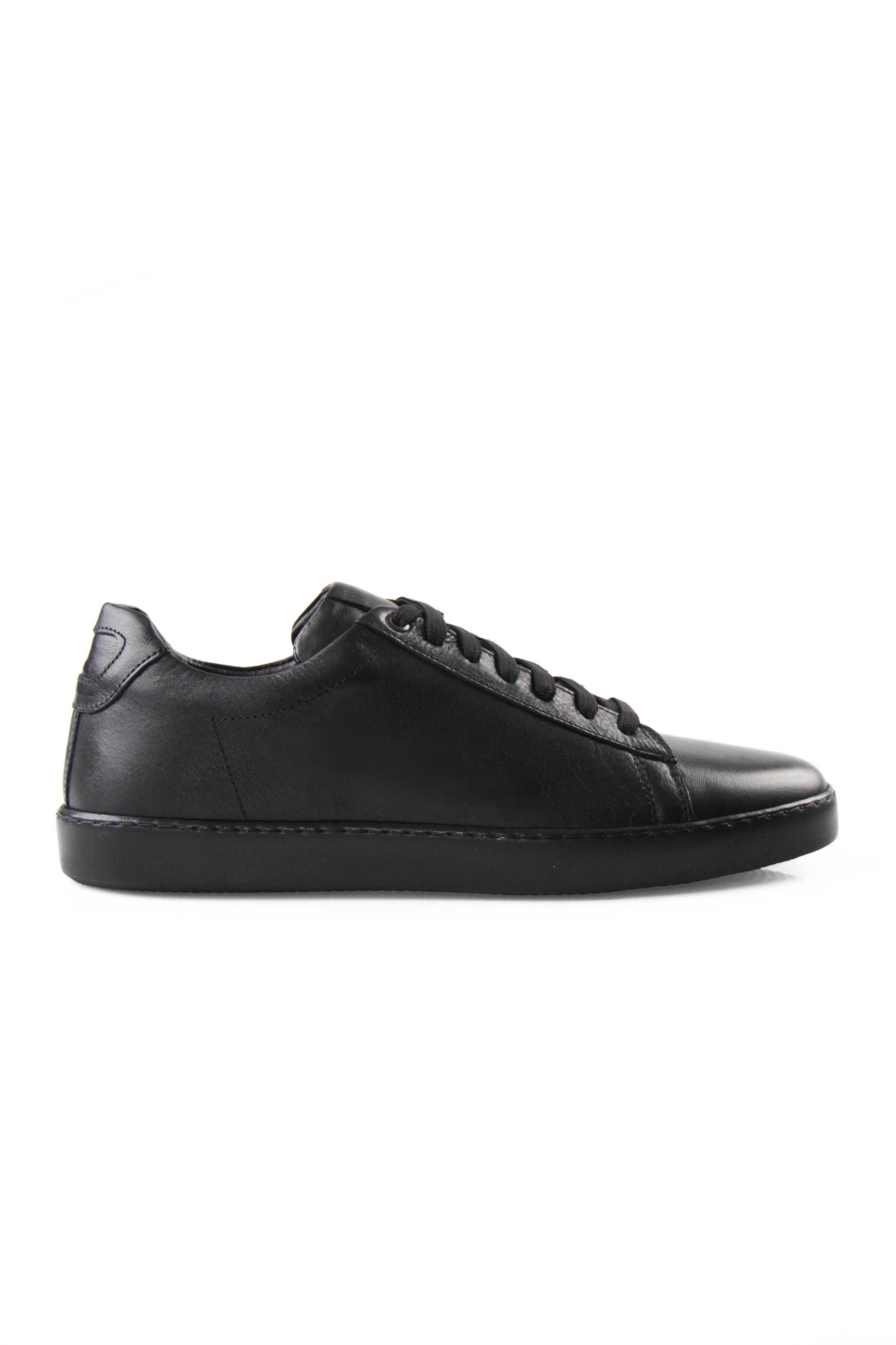Tripy Hakiki Deri Erkek Bağcıklı Büyük Numara Siyah Sneaker Alex