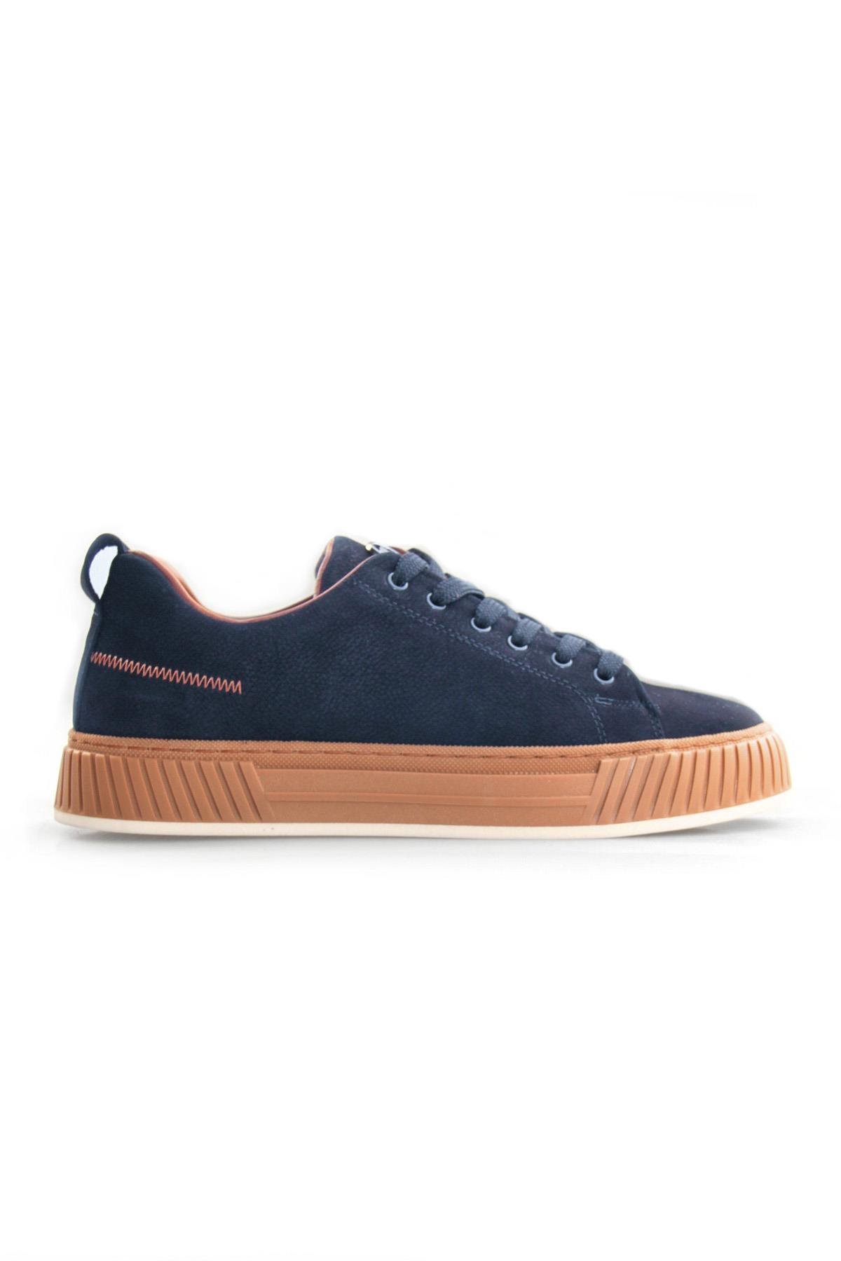 Tripy Hakiki Deri Erkek Bağcıklı Lacivert Nubuk Sneaker Ayakkabı Wesley