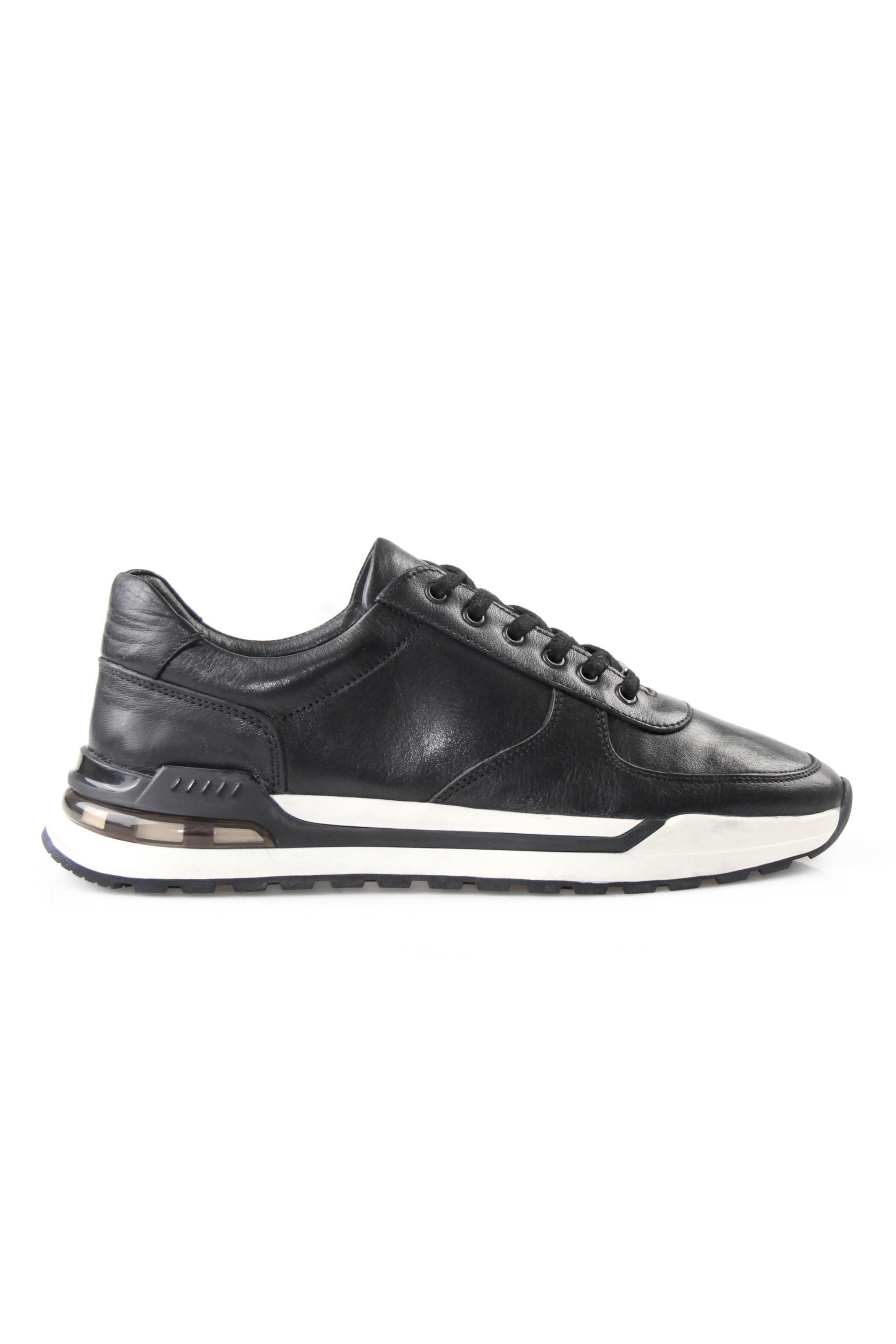Tripy Hakiki Deri Erkek Bağcıklı Siyah Sneaker Dean