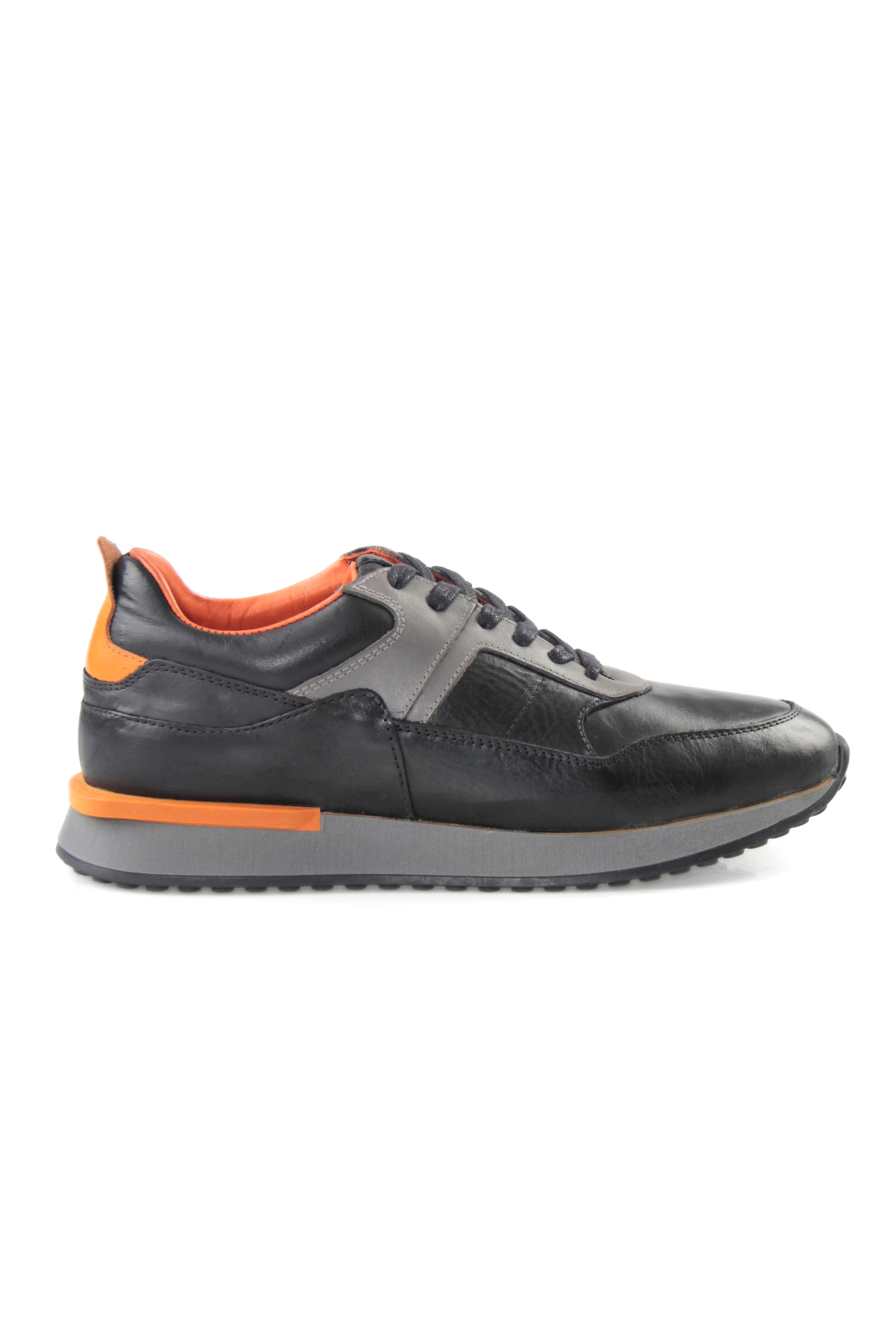 Tripy Hakiki Deri Erkek Bağcıklı Siyah Sneaker Drew