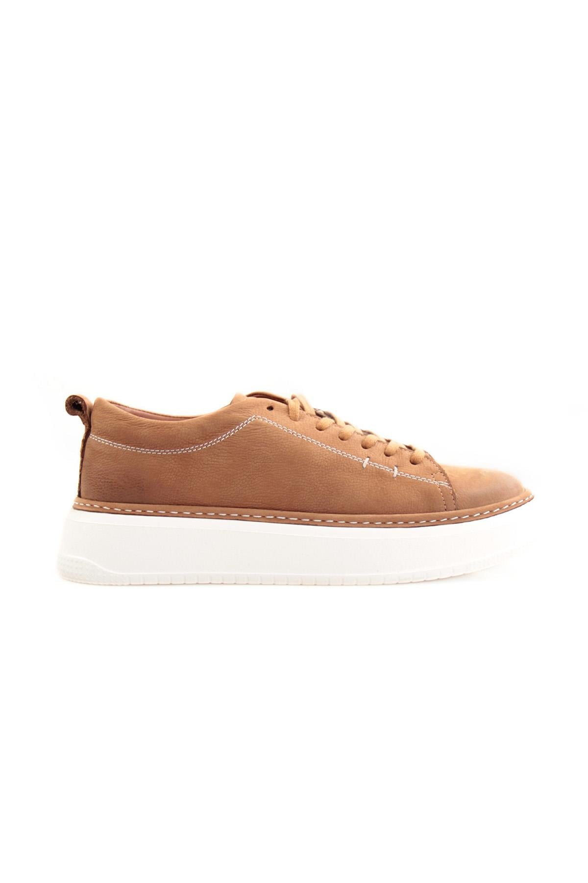 Tripy Hakiki Deri Erkek Bağcıklı Taba Nubuk Sneaker Ayakkabı Austin