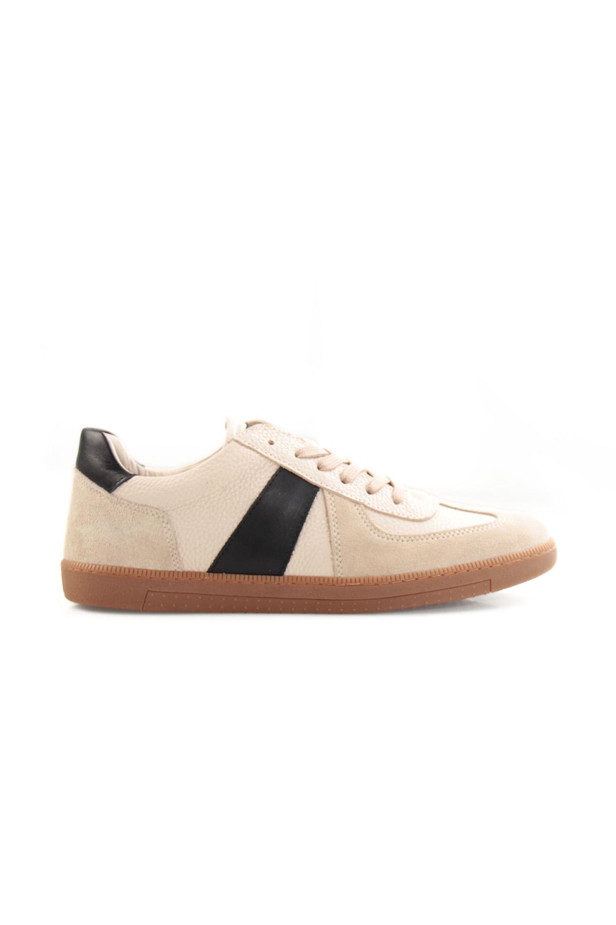 Tripy Hakiki Deri Erkek Bej Süet Bağcıklı Sneaker Ayakkabı Luther