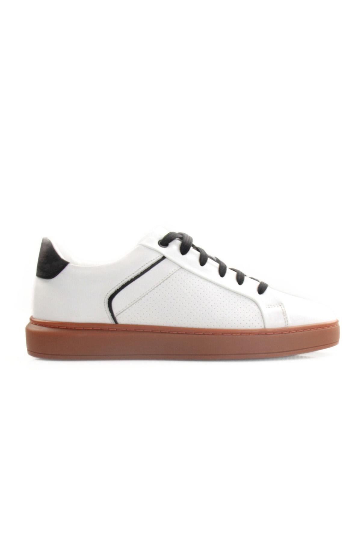 Tripy Hakiki Deri Erkek Beyaz Siyah Bağcıklı Sneaker Ayakkabı London