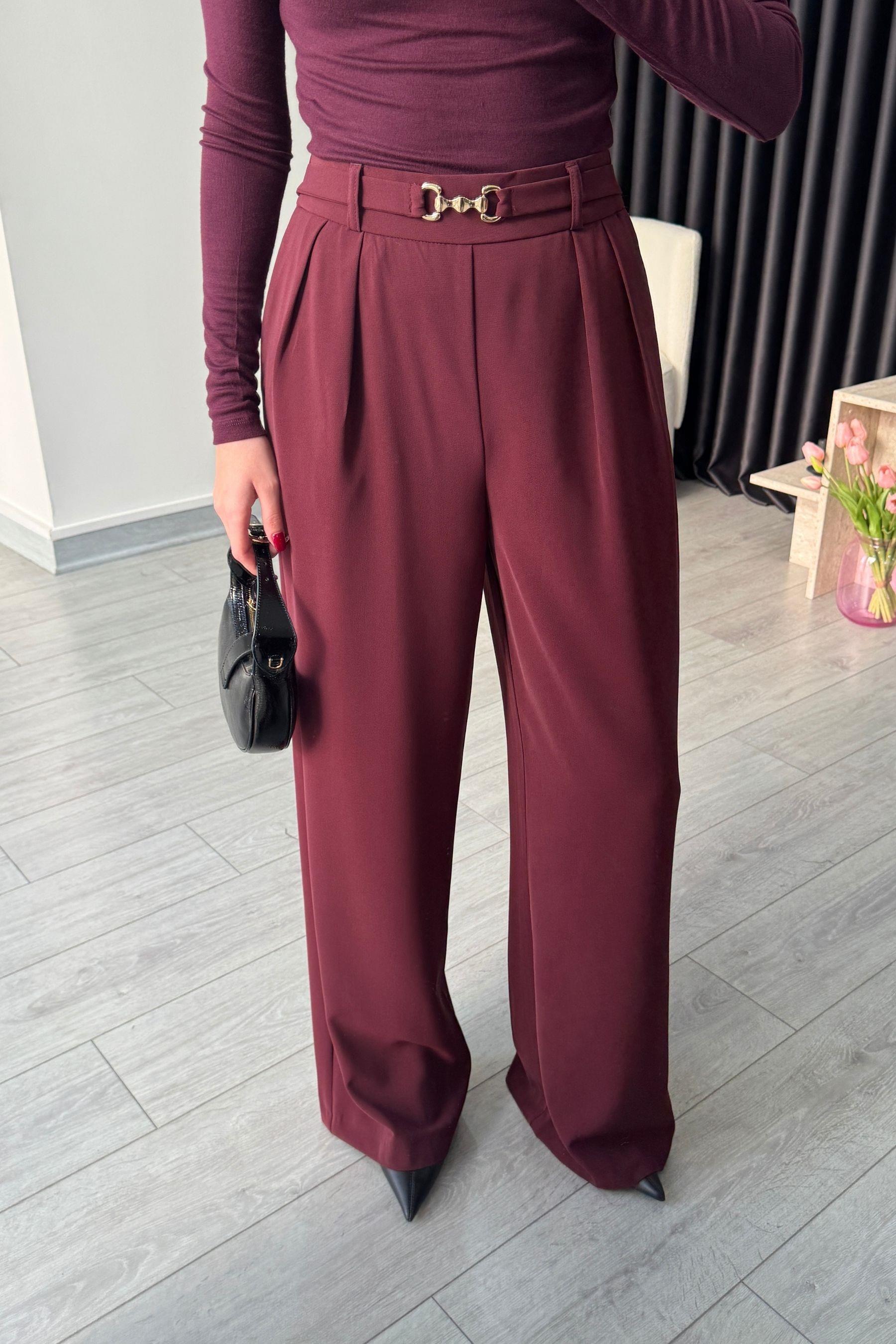Afra Bordo Kemerli Palazzo Pantolon