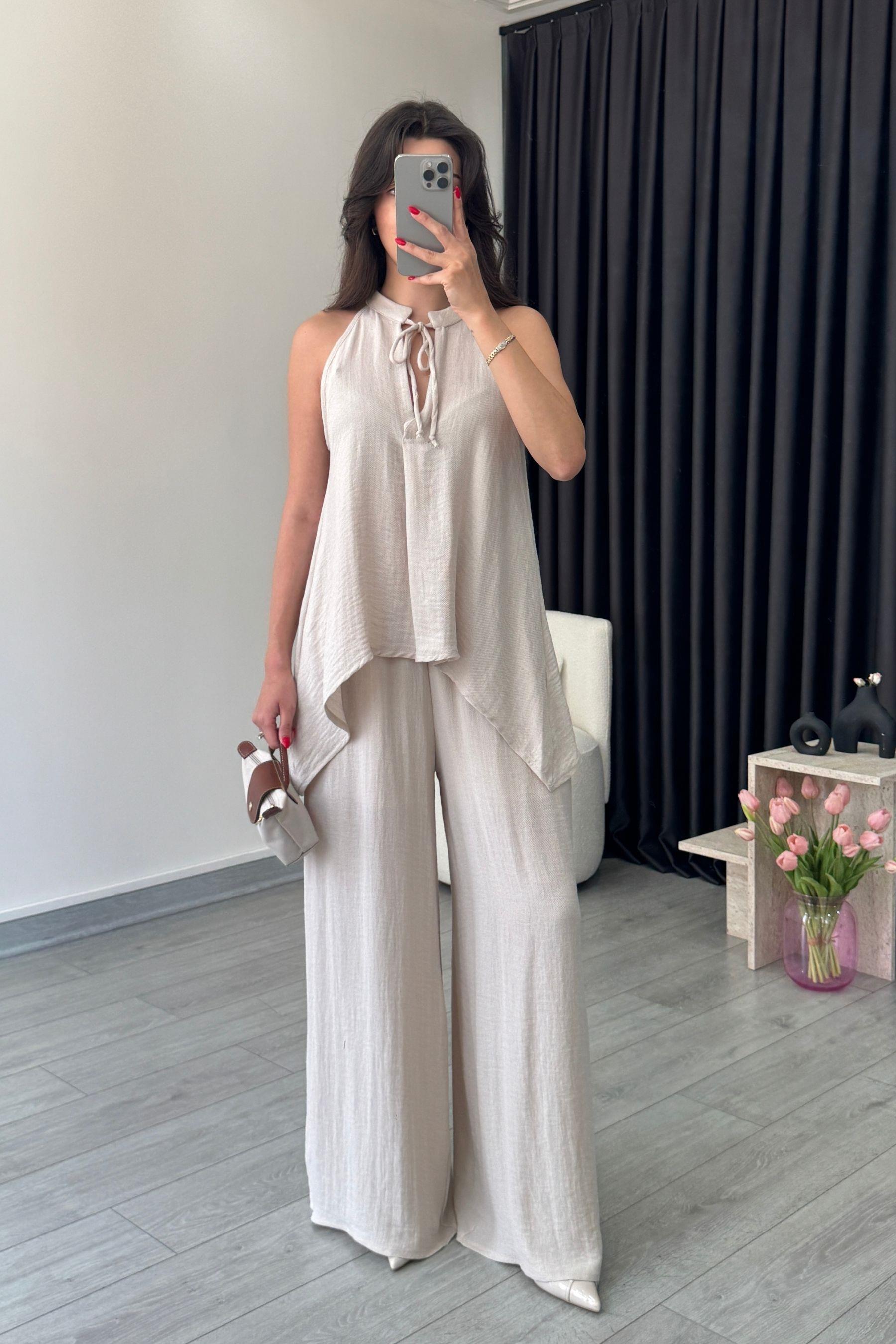 Alya Vizon Asimetrik Bluz Pantolon Takım