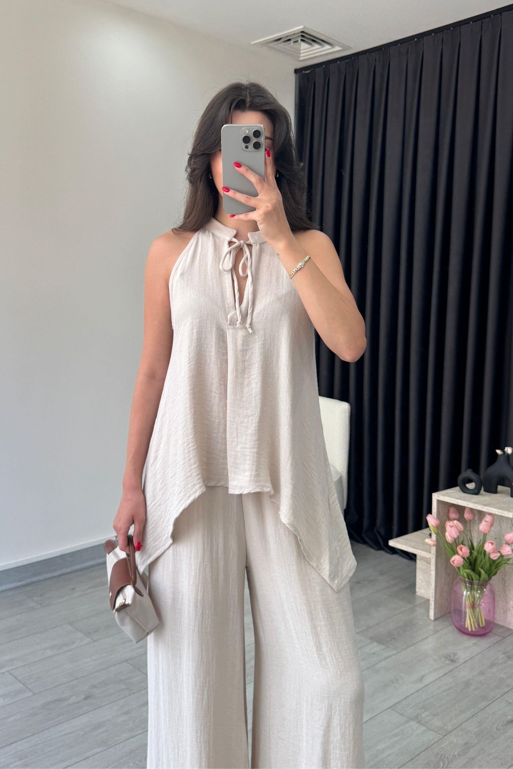 Alya Vizon Asimetrik Bluz Pantolon Takım