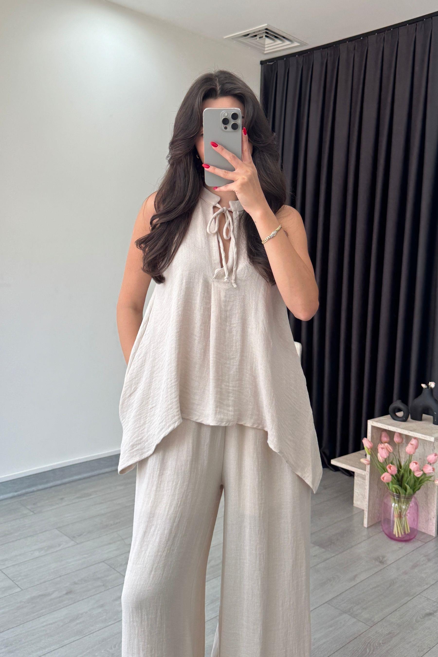 Alya Vizon Asimetrik Bluz Pantolon Takım